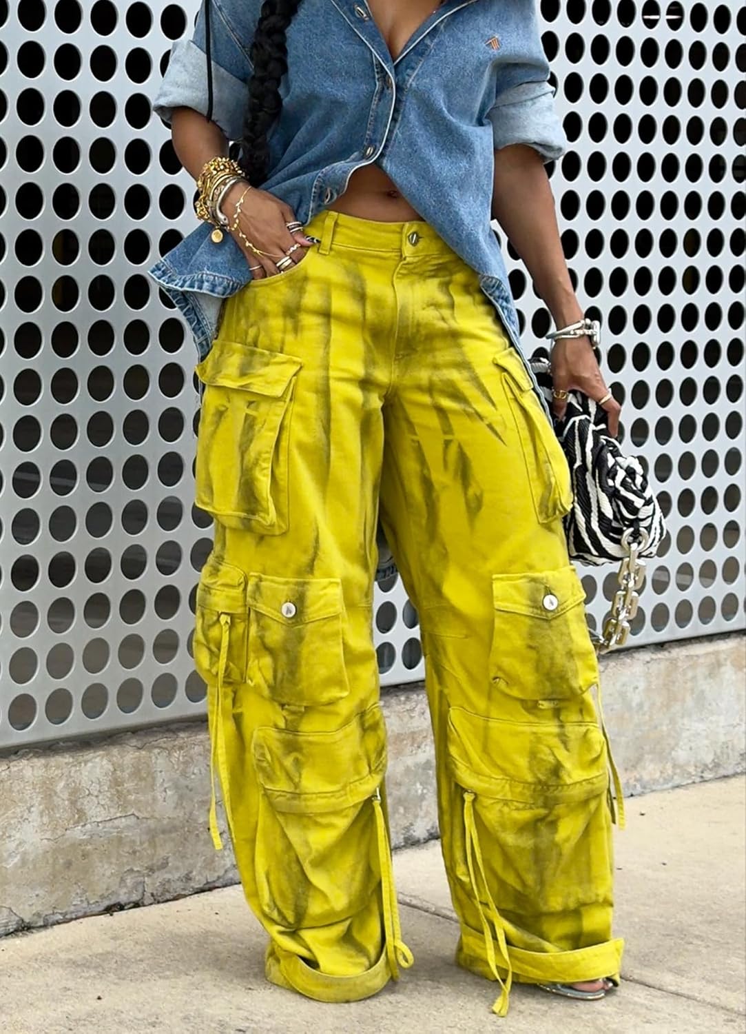 Women's Baggy Cargo Jeans High Waisted Y2K Distressed Straight Wide Leg Denim Pants with Multi Pockets Streetwear