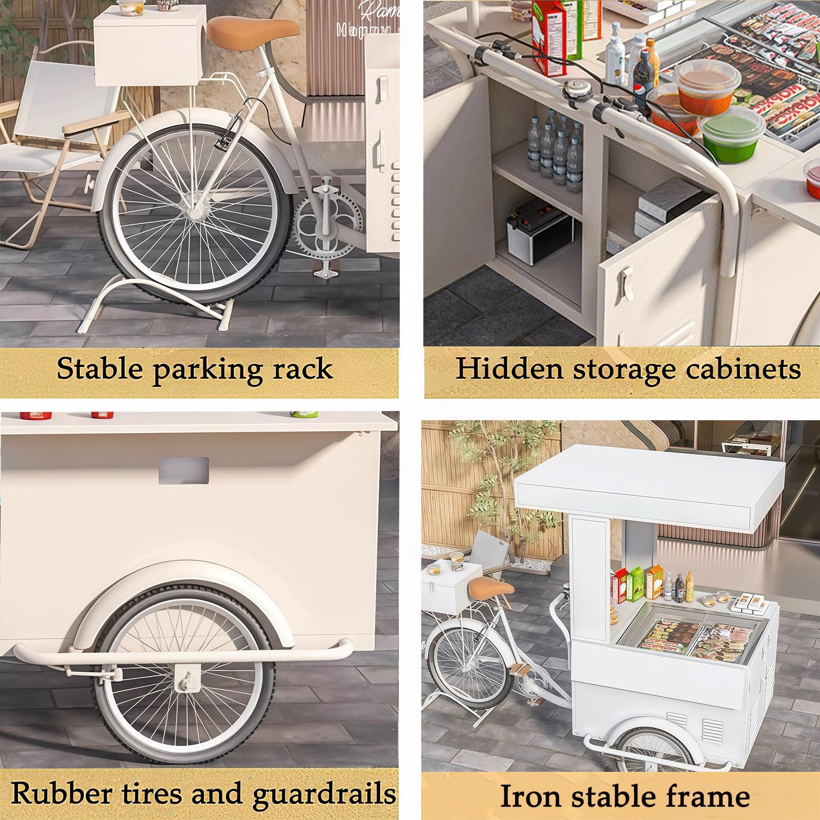 Mobiles Dreirad Food Truck Saft Vending Cart, Street Food Vending Dreirad mit Baldachin für Eis, Snacks und Getränke