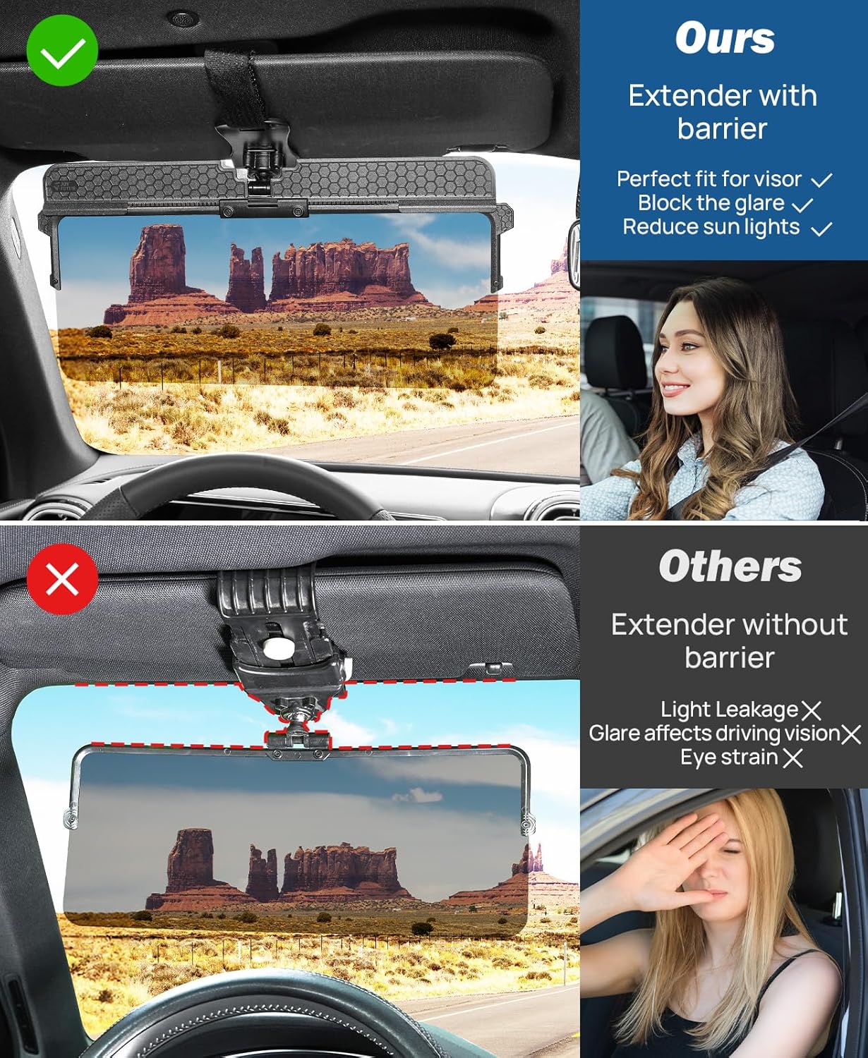 JOYTUTUS Polarized Sun Visor Extender for Car, Upgraded Adjustable Car Sun Visor Extension Sun Blocker UV400, Anti-Glare Stray Light UV Rays