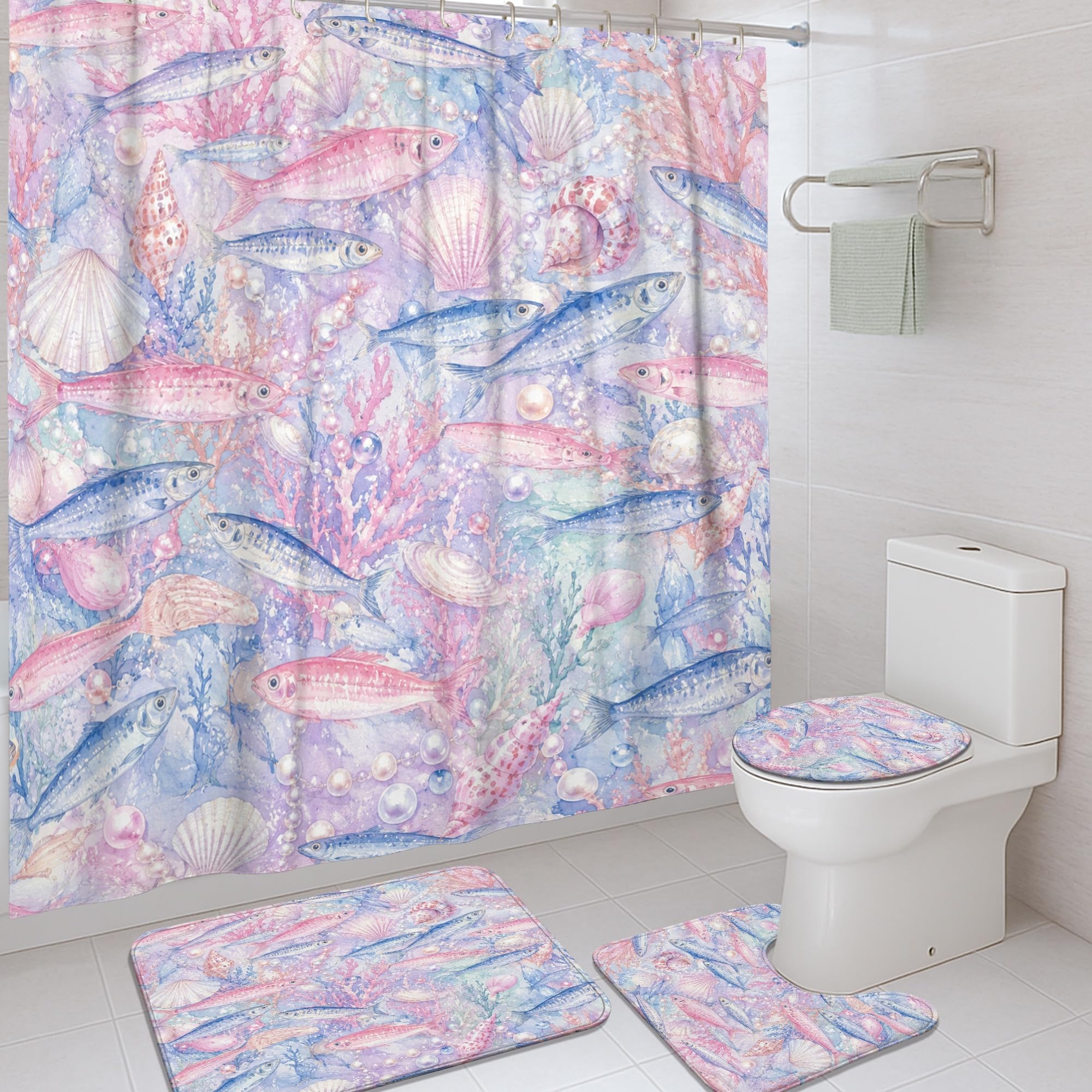 Rideau de douche poisson tissu imperméable pour éviter les sols mouillés