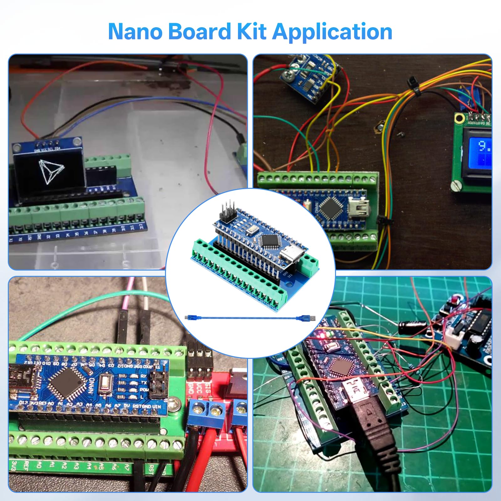 Nano-V3 Modulo con 328P Schede Madri + NANO IO Shield V1.0 Scheda di espansione semplice + Cavo di ricarica Type-C compatibile con Arduino Nano y Sviluppo elettronico fai da te (3 pezzi)
