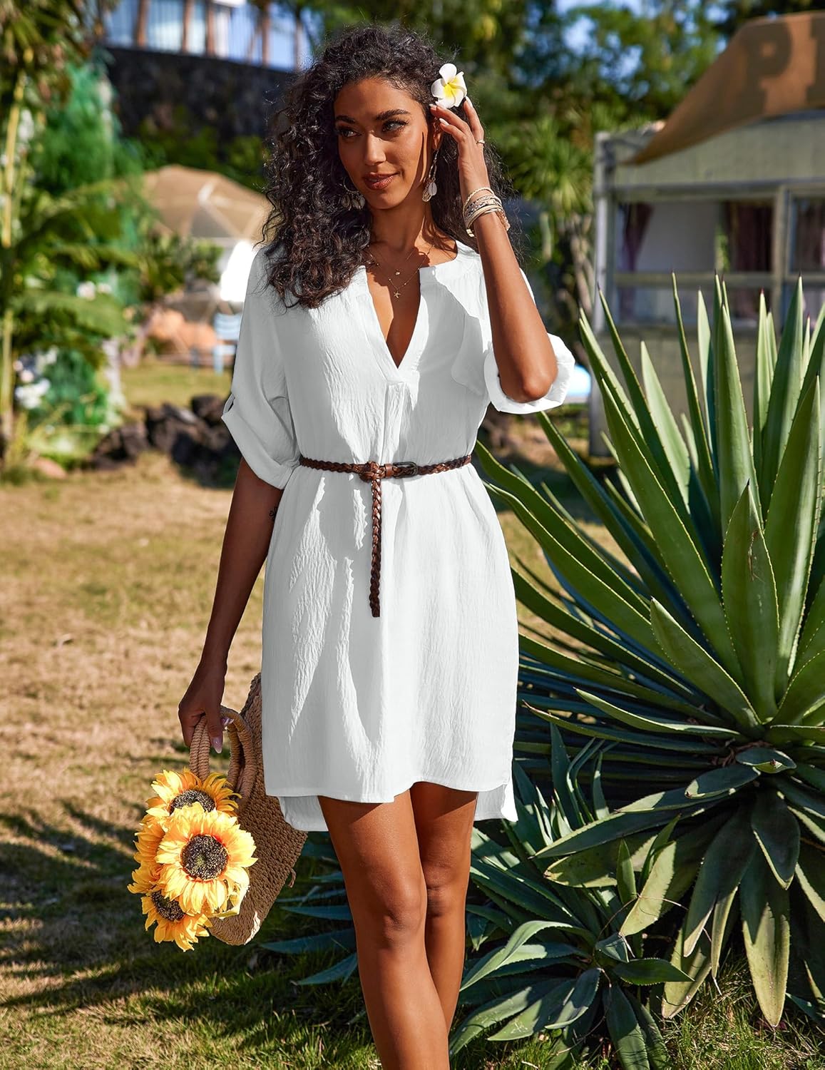 AI'MAGE Swimsuit Coverup for Women Bathing Suit Beach Cover Up Dress Shirt V Neck Bikini Beachwear S-3XL - Image 3