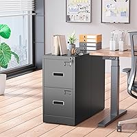 Vista 2 de Greenvelly Archivador Vertical de 18" D, Gabinete de 2 Cajones con Cerradura para Oficina en Casa, Metal Negro para Colgar Carpetas