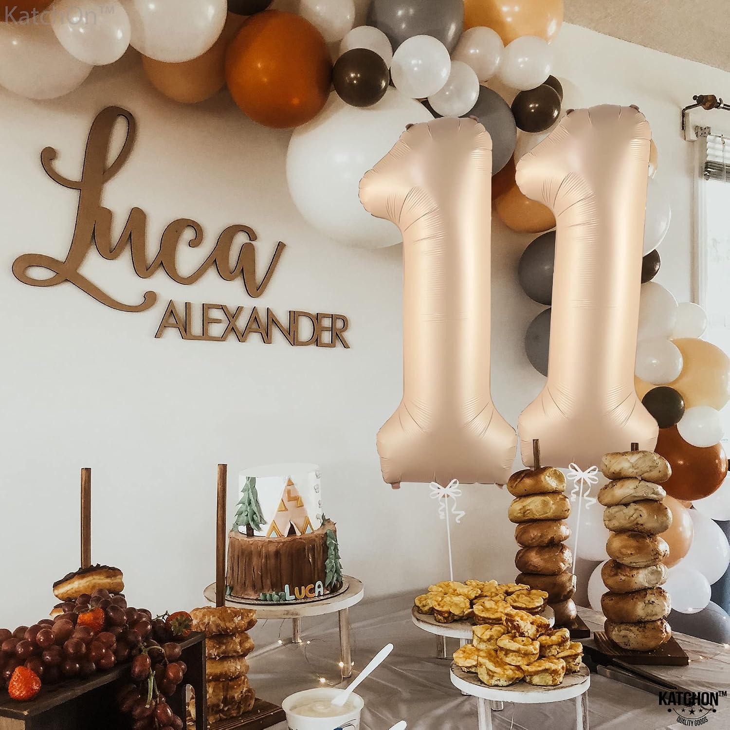 Katchon, Caramel 11 Balloons Number - Huge 40 Inch | Retro Apricot Number 11 Balloons for Birthdays | Nude 11 Birthday Balloon | Foil Number 11 Balloon | 11 Year Old Blush 11th Birthday Decorations