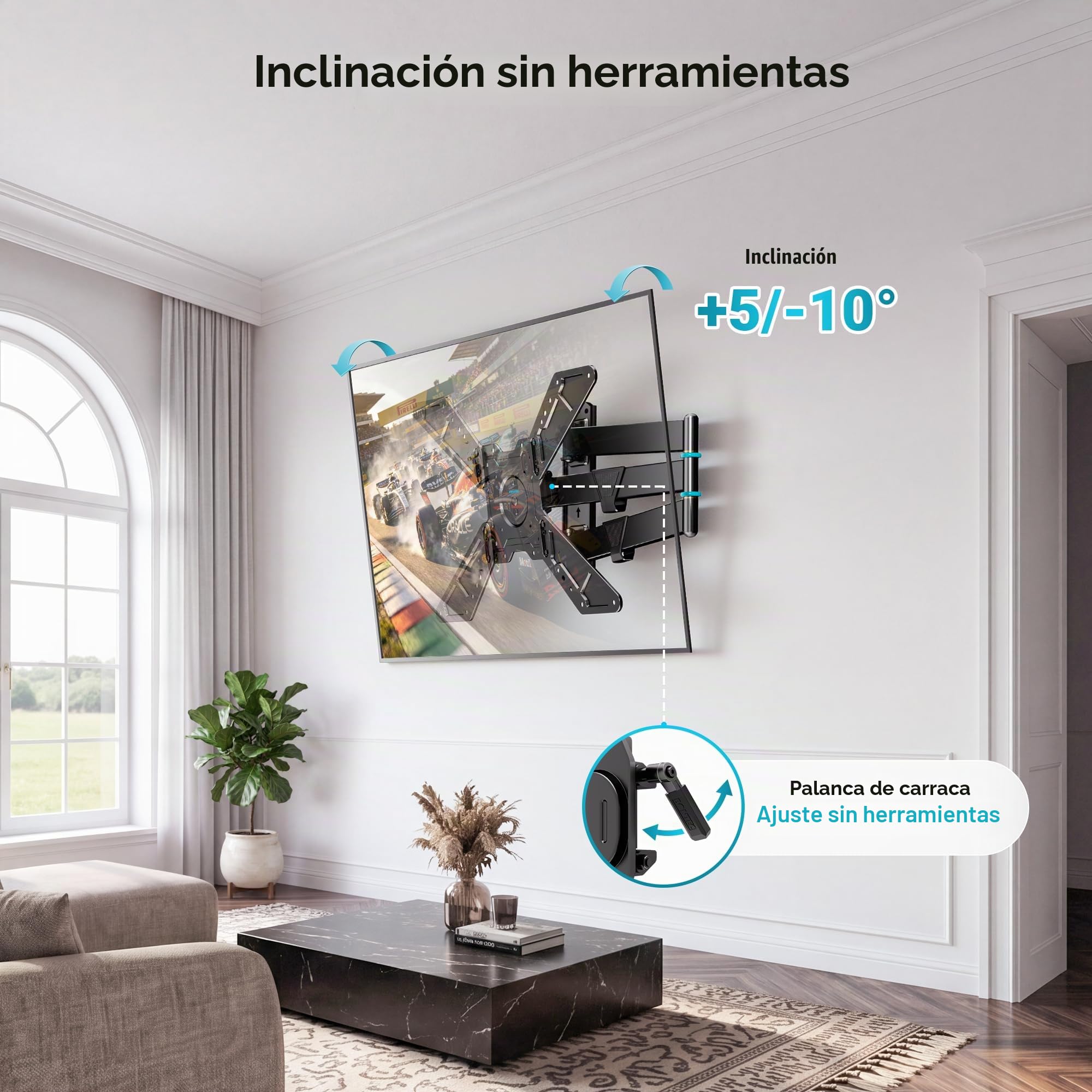 BONTEC Soporte de Pared articulado para TV de 32 a 75 Pulgadas, Brazo Extensible de 838 mm, rotación 90 Grados de Horizontal a Vertical, 50 kg, Giro e inclinación, Montaje en Esquina, VESA 600x400 mm