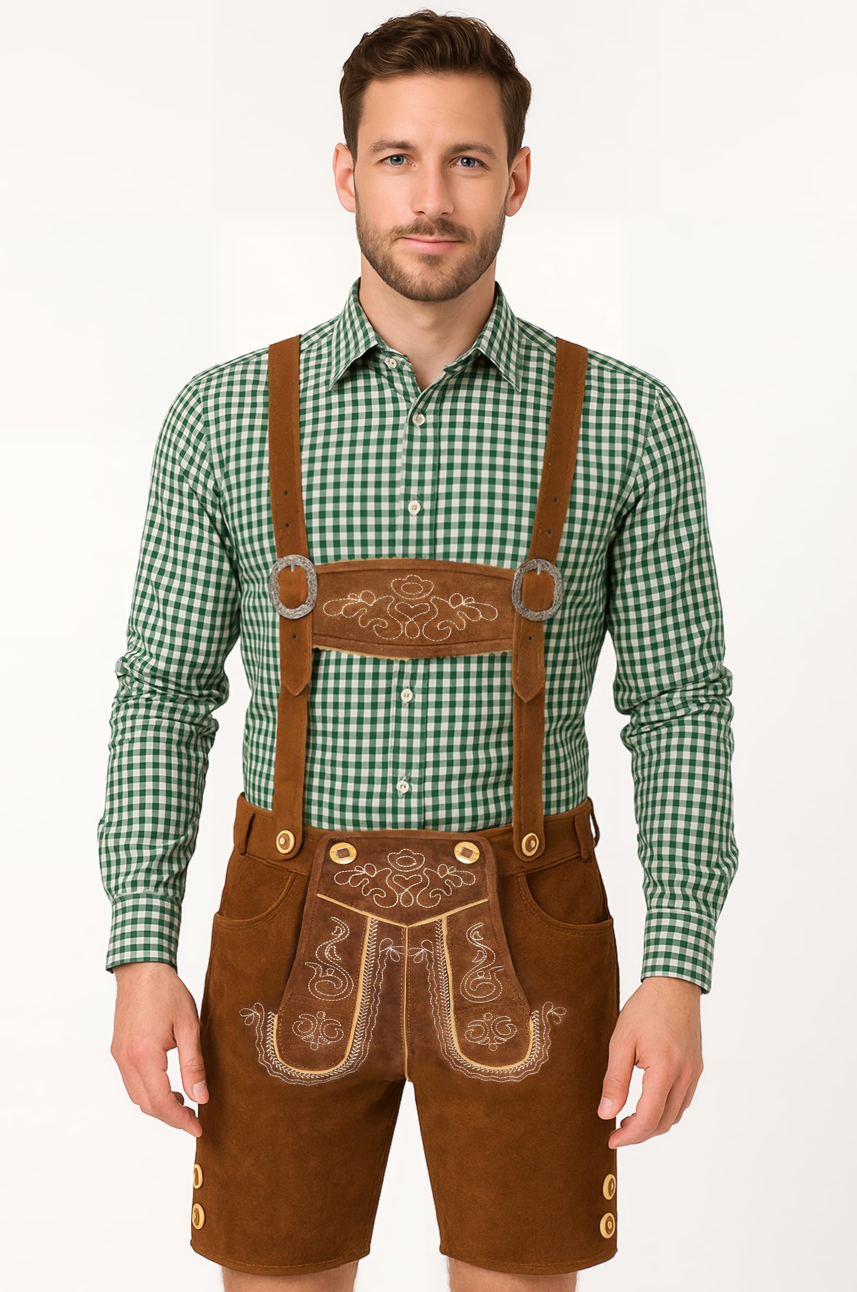 Camicia da uomo per Oktoberfest, camicia tradizionale a quadri, colore rosso, verde, blu, per il tempo libero, a maniche lunghe, in cotone, S-3XL, disponibile in 3 colori