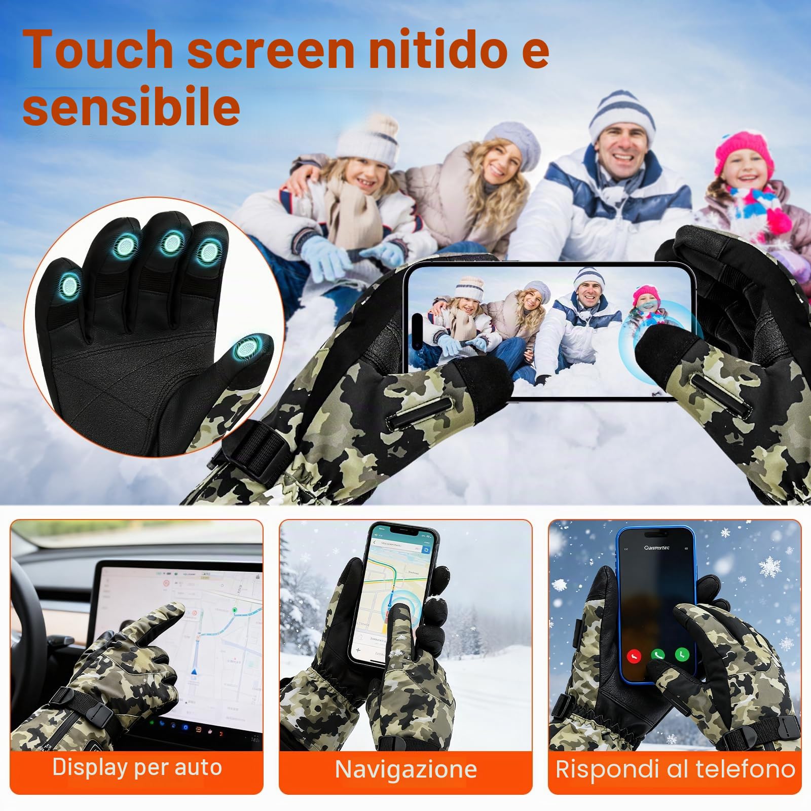 Podazz Guanti Riscaldati per Uomo e Donna, 7.4V 3000mAh Ricaricabili Guanti Riscaldanti, 3 Livelli Di Impostazione Della Temperatura, Scaldamani Touchscreen per Moto, Sci, Ciclismo,