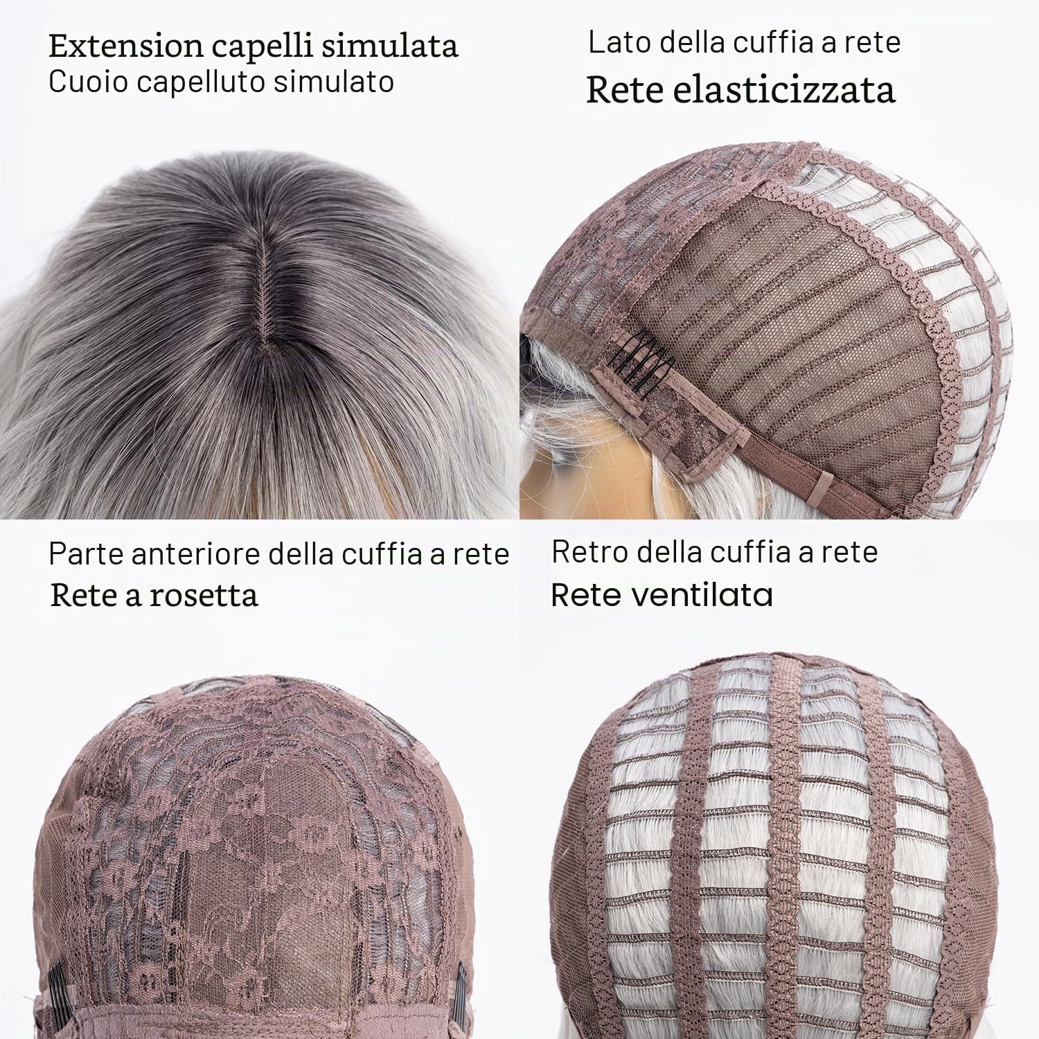 SIMKAYLEE Parrucca da donna ondulata in argento con frange, colore grigio ombreggiato, con radici scure, lunghezza media, per l'uso quotidiano (35,6 cm)