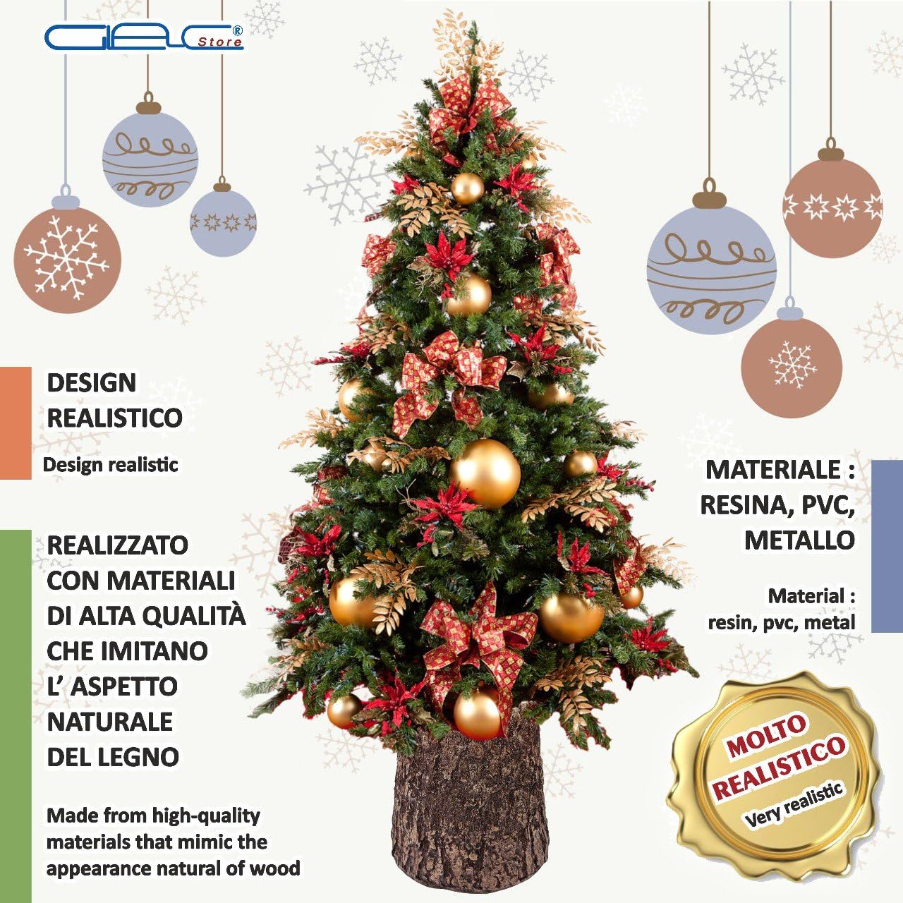 Base Tronco per Albero di Natale - Diametro 30 cm Altezza 36 cm Stabilità e Stile per le Tue Festività (36x30x24 cm)