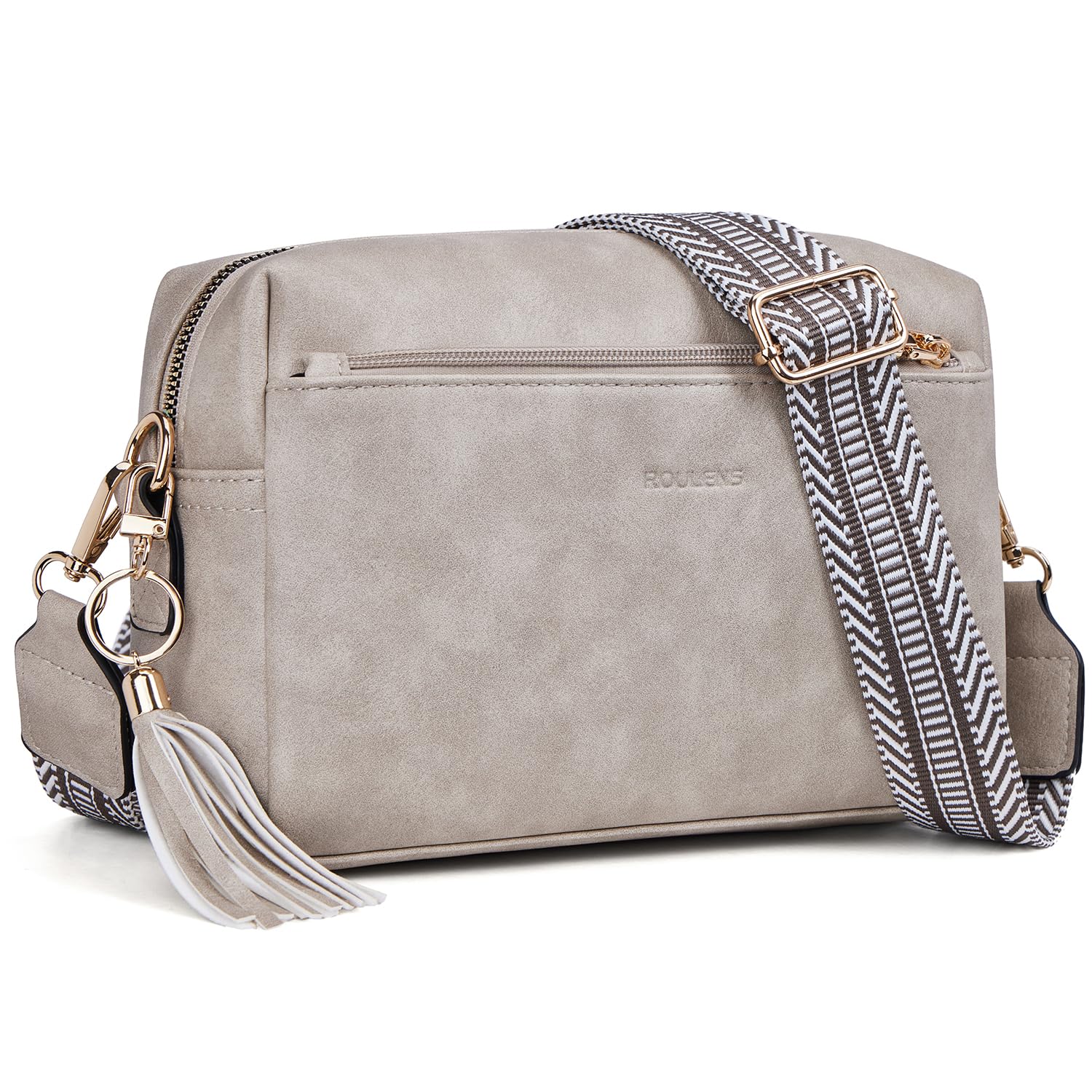 Roulens Triple Zip Small Crossbody Bag for women,Wide Strap Cell Phone Purse Shoulder Handbag Wallet with Credit Card Slots | Triple Zip, Small, Wide