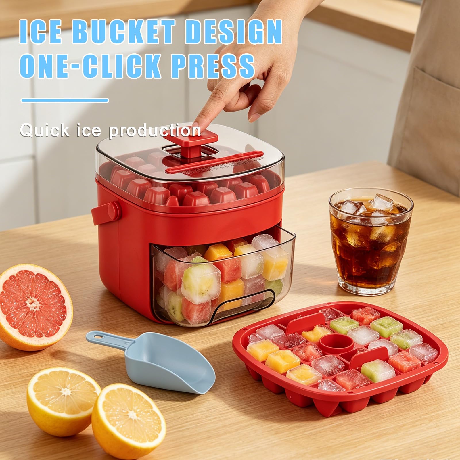 Máquina para hacer hielo, 48 cubitos de hielo, incluye cuchara de hielo y cesta, liberación rápida en 1 segundo, ideal para whisky, cócteles, café y cerveza