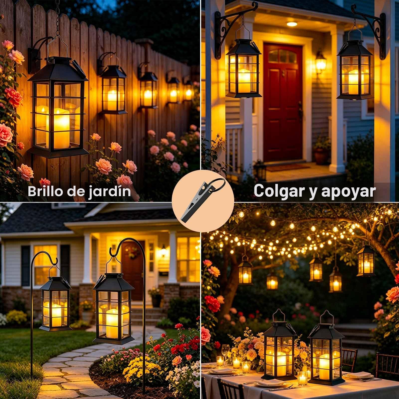 Cozymeow Farolillos Solares Exterior 2 Piezas Lampara Solar Exterior Jardin | Vela Parpadeante, Impermeable Decoración Terraza, Farol Solar para Jardin Mesa Terraza Valla Tumba y Regalos, Negro
