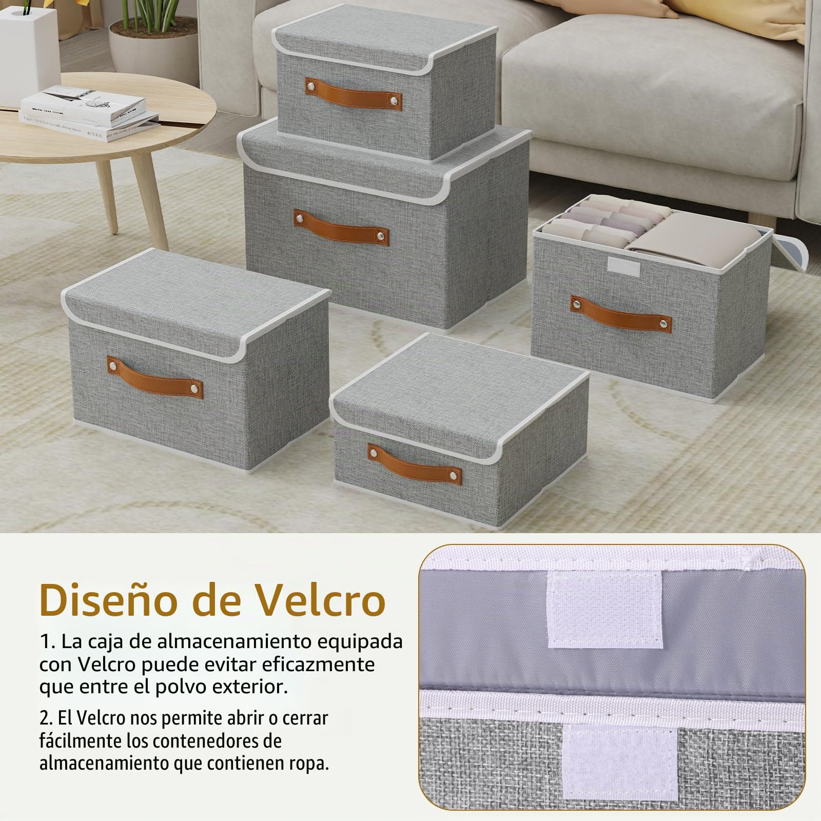 OUTBROS 4 Piezas Caja almacenaje, Cajas Organizadoras 38x25x25cm, Gris