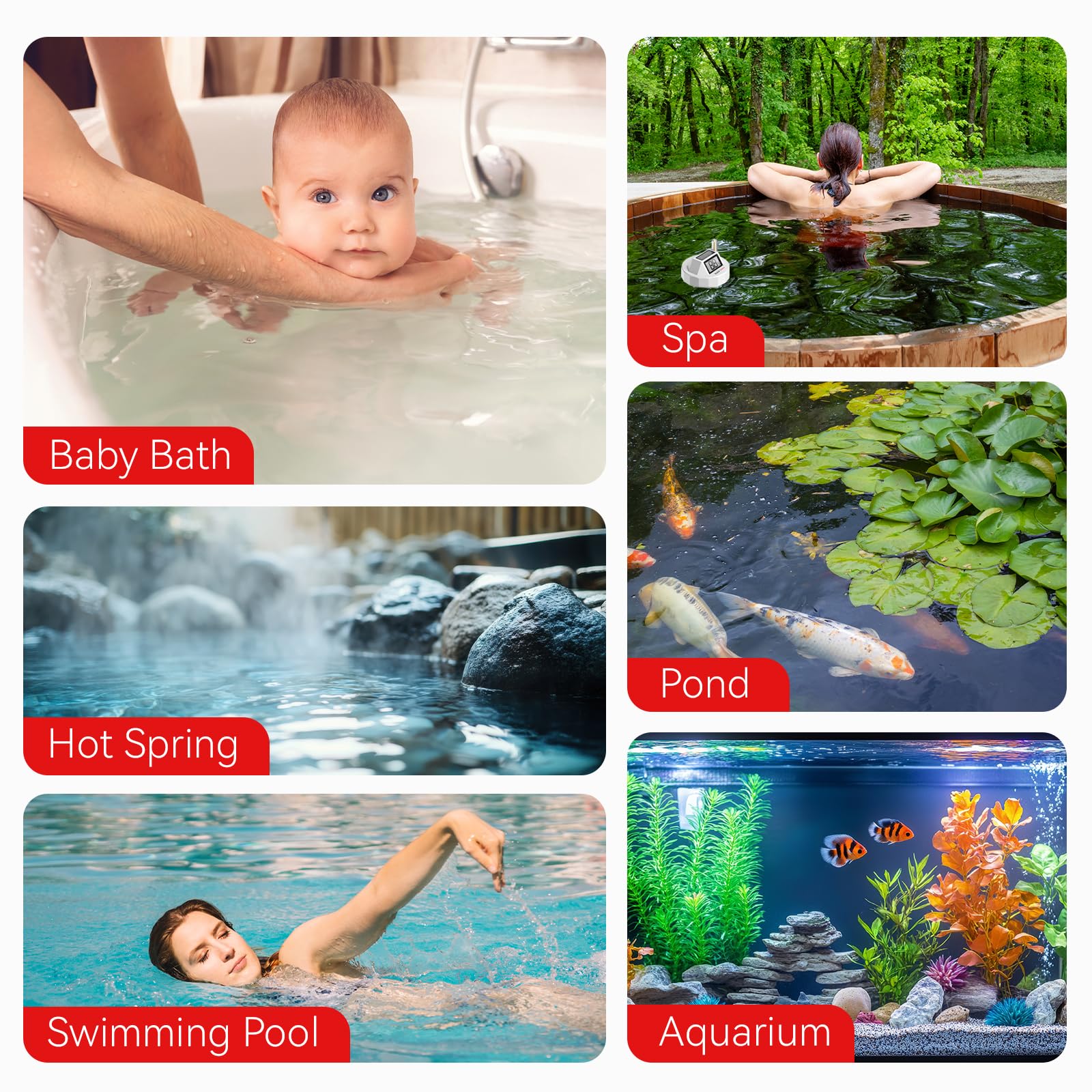 BaldrTherm Termómetro de piscina inteligente Wi-Fi, impermeable IPX8, monitor de temperatura del agua digital flotante con aplicación, fácil lectura y notificaciones de alerta para estanques, jacuzzi