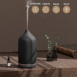 VIVITEST Diffusers for Essential Oils,Stone Oil Diffuser,Ceramic Essential Oil Diffusers Black for Home (250ML)