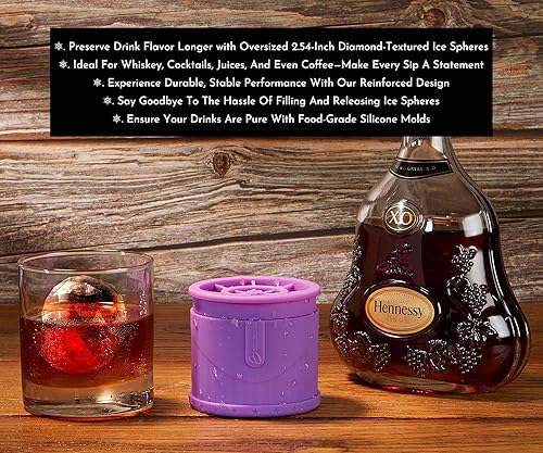 Miniatura 5 de BELLOLINEA - Juego de 2 moldes para cubitos de hielo para whisky (2 pulgadas), color violeta