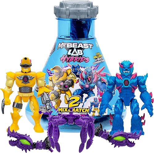 Miniatura 11 de MrBeast Lab Paquete Múltiple de Híbridos, Revela Diferentes Partes Híbridas para Crear 2 Figuras de Acción de Mezclar y Combinar, Más Partes del