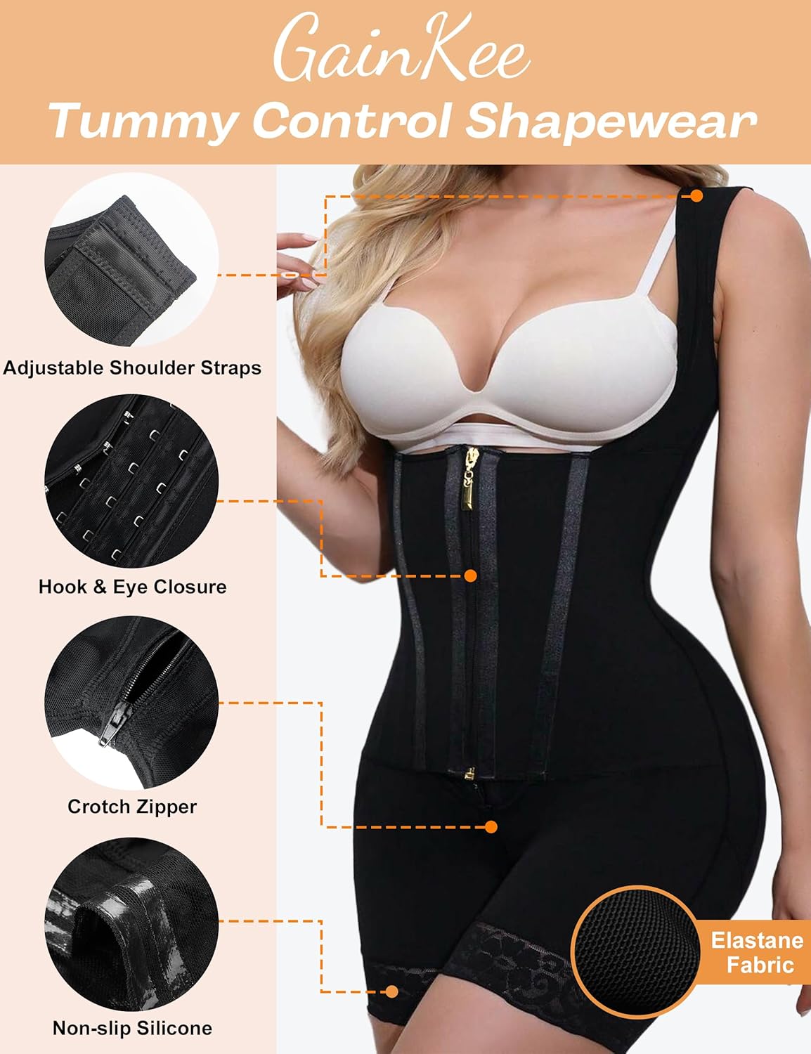 GainKee Fajas Colombianas Moldeadoras Shapewear for Women Tummy Control Body Shaper Butt Lifting Bodysuit Girdle - Image 2