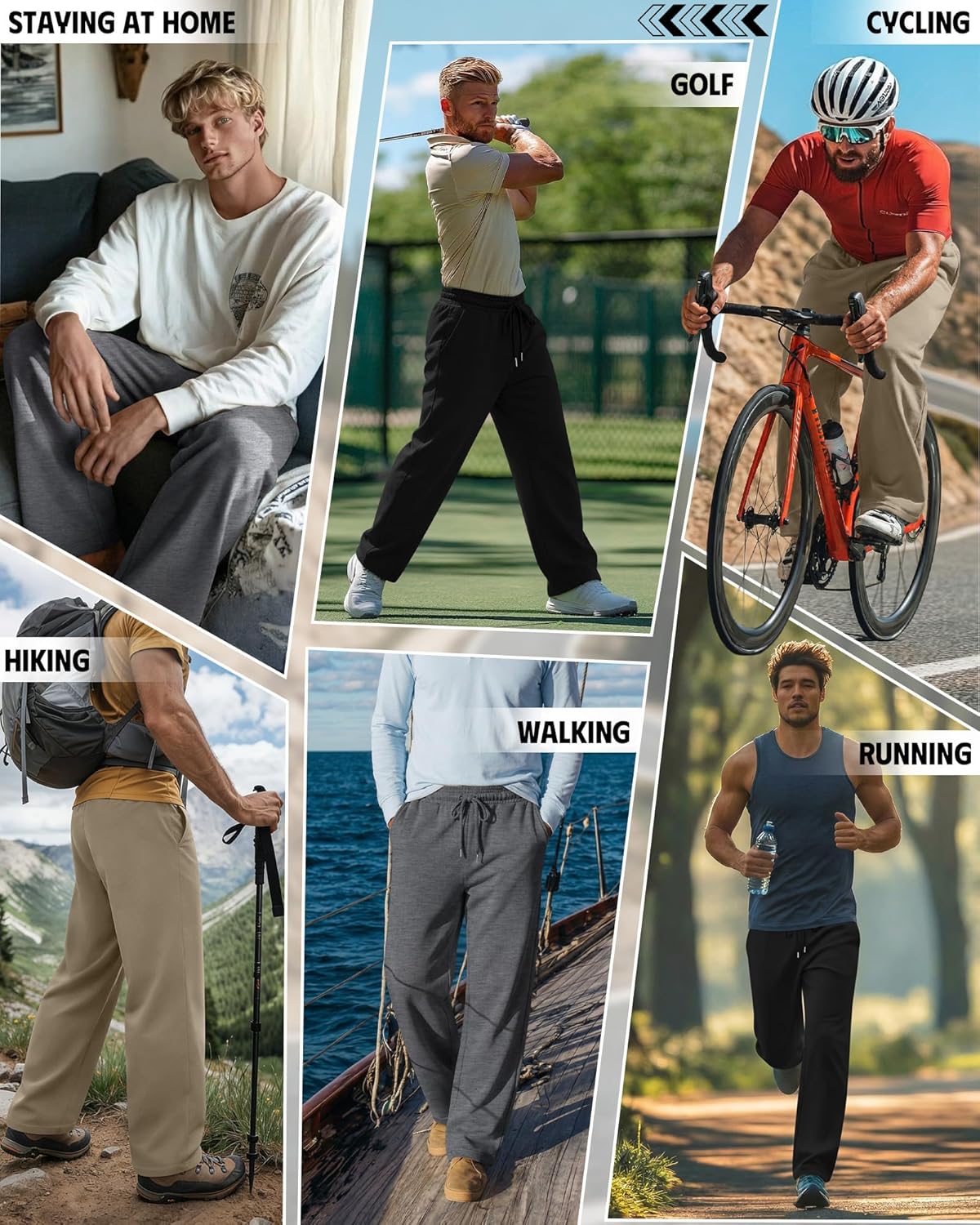 August Alley 3 Pack Men's Baggy Sweatpants Wide Leg Open Bottom Drawstring Pants Lounge Athletic Loose Joggers with Pockets
