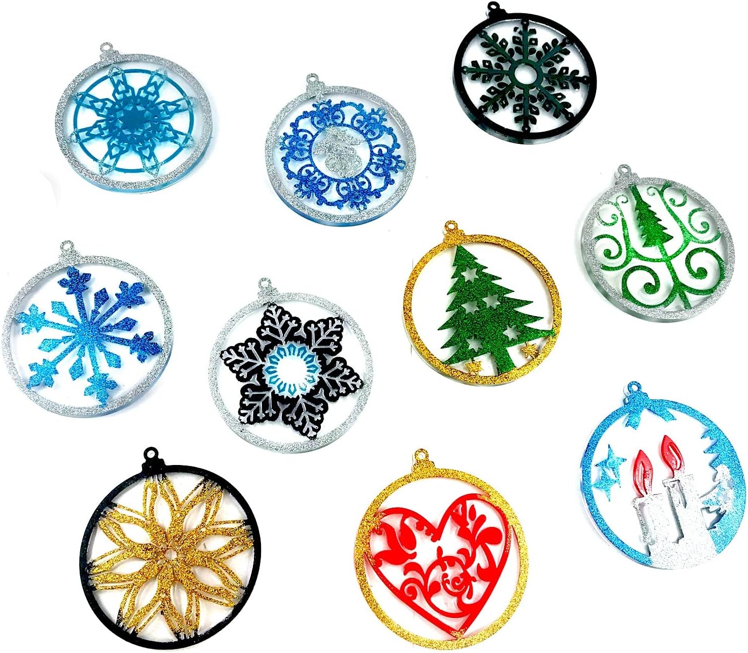 Christmas Resin Molds, Large Round Silicone Christmas Elements Ornaments Pedant Epoxy Resin Casting Molds for Christmas Tree Decorations, Jewelry, Keychain Making DIY Crafts (10PCS)