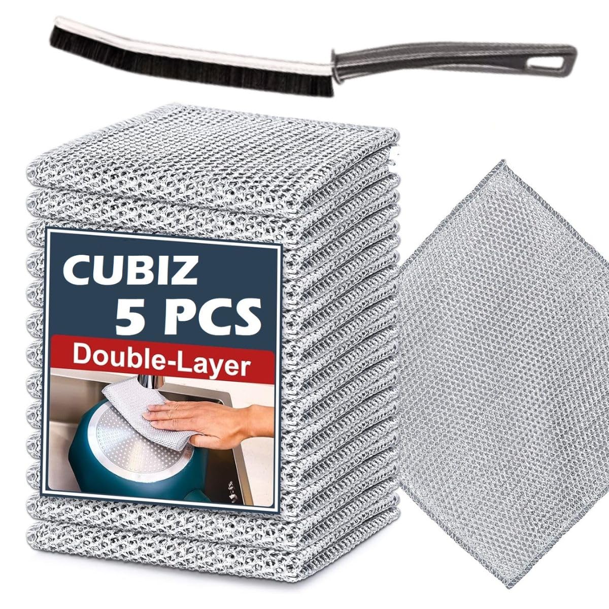 CUBIZ 5 PCS Non-Scratch Wire Dishcloth & Gaps Cleaning Brush, Multipurpose Wire Dishwashing Rags Wet and Dry Dishwasher Safe, Easy Rinsing, Reusable, Wire Cleaning Cloth Kitchen, Sinks, Pots, Pans (5) (B0D21ZQH9L) Amazon Price History, Amazon Price Tracker