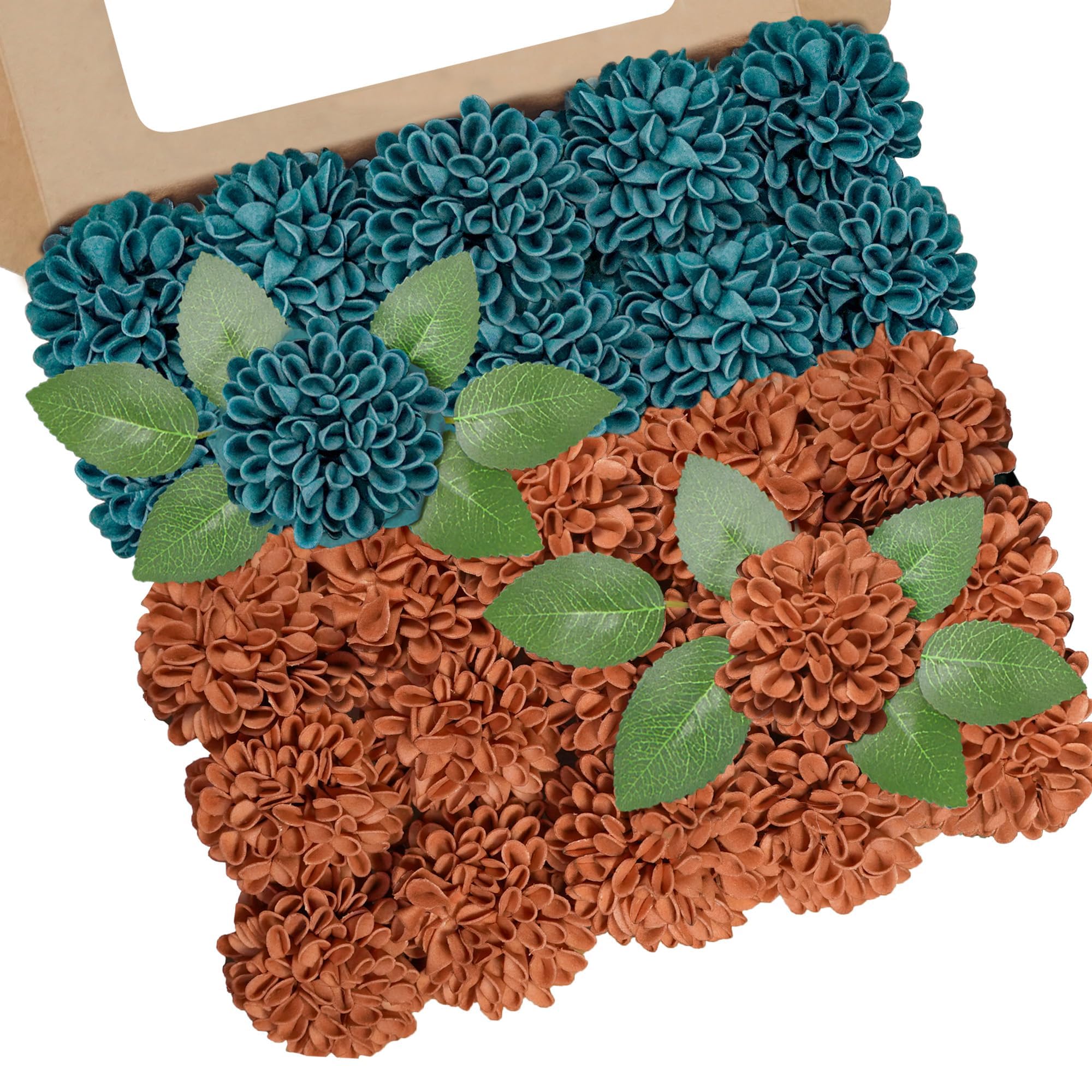 Artificial Flowers, 25pcs Terracotta and Teal Artificial Rose for Bouquets — image 1