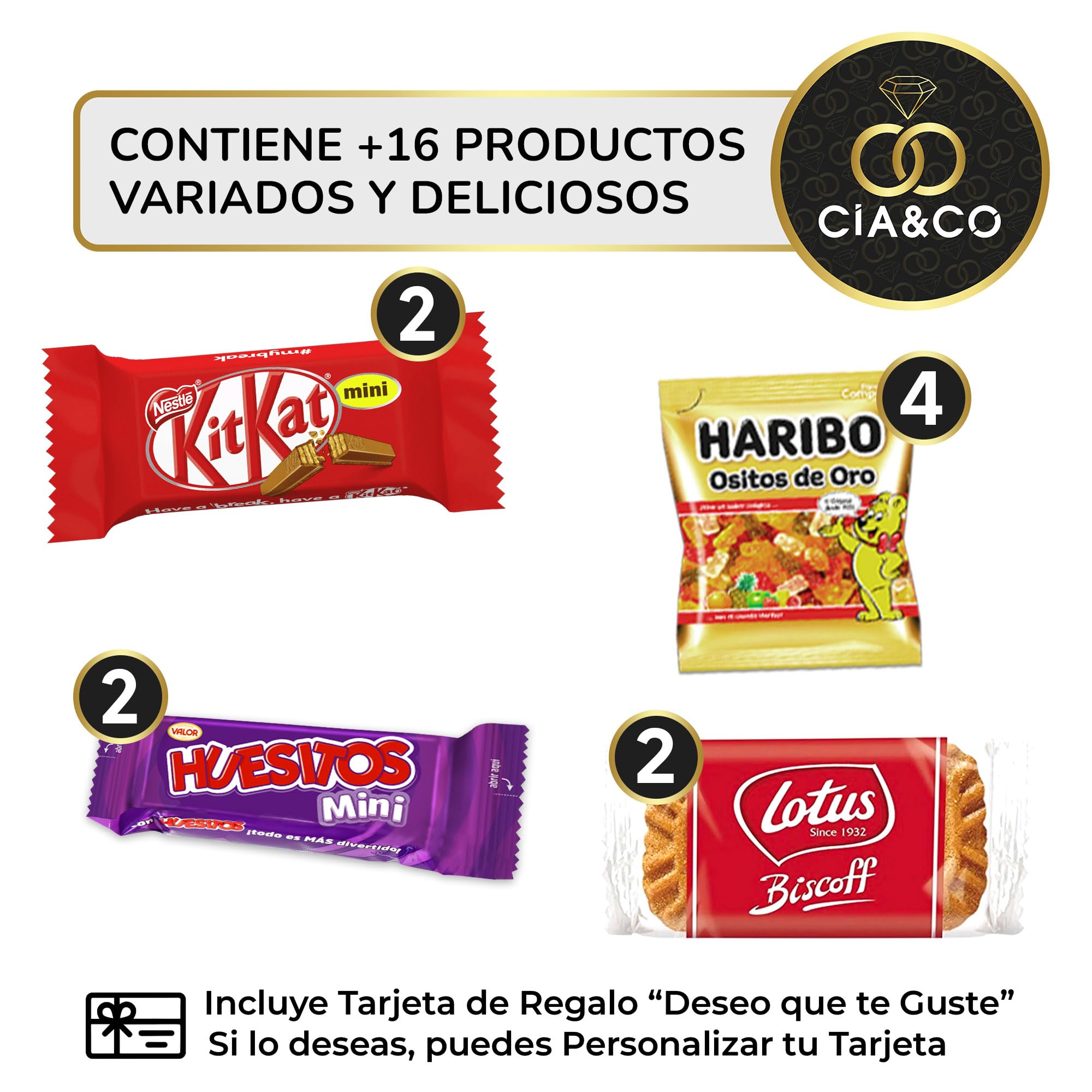 Cajita Regalo Original con 17 Chocolates Kinder Bueno, Cards, Kinder Chocolate, Twix, Mars, Kit Kat, Huesitos, Galleta Lotus Biscoff y Mucho Más · Día de la Madre · Con Tarjeta y Texto Personalizada