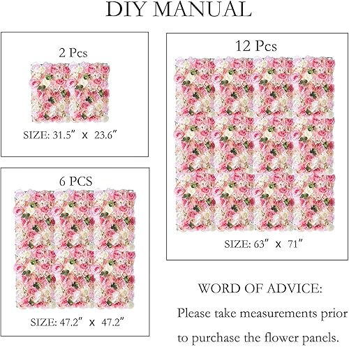 Miniatura 5 de Nuptio Panel de pared de flores para fondo de pared de flores, 12 piezas de 24 x 16 pulgadas, rosas sintéticas blancas y rosas, telón de fondo de