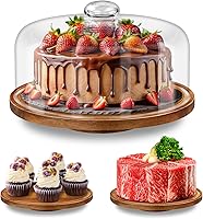 Yangbaga 11 Inch Rotating Wood Cake Stand with Glass Dome Lid - Elegant Cover for Cakes, Pies & Parties