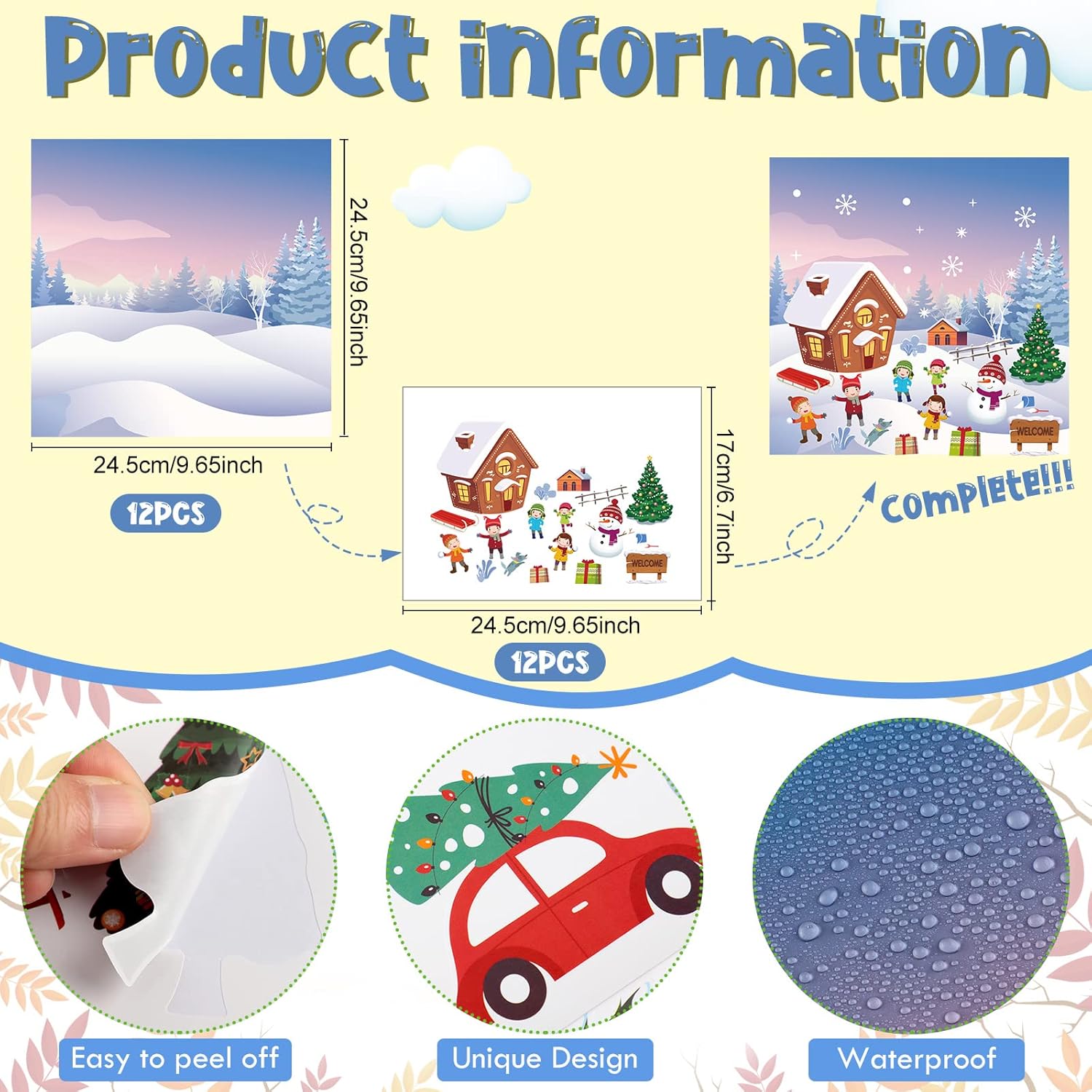 24 Pcs Winter Sticker Scene Craft for Kids Make Your Own Stickers with Snow Scene Cardboards with Snowman Christmas Tree Gingerbread House Elk for DIY Winter Christmas Party Decoration
