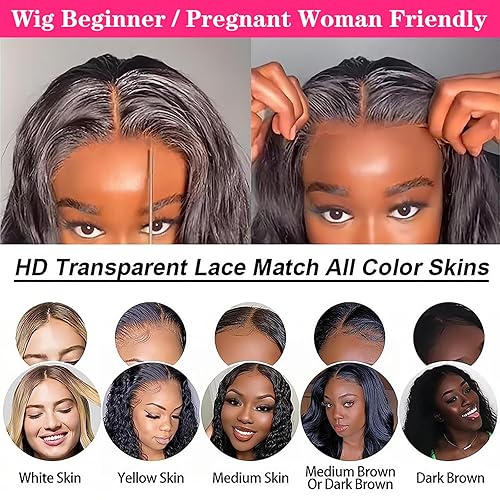 Miniatura 8 de Wear and Go - Peluca sin pegamento para principiantes, pelucas con cierre de encaje HD de 5 x 5, pelucas de cabello humano sin pegamento, pelucas de