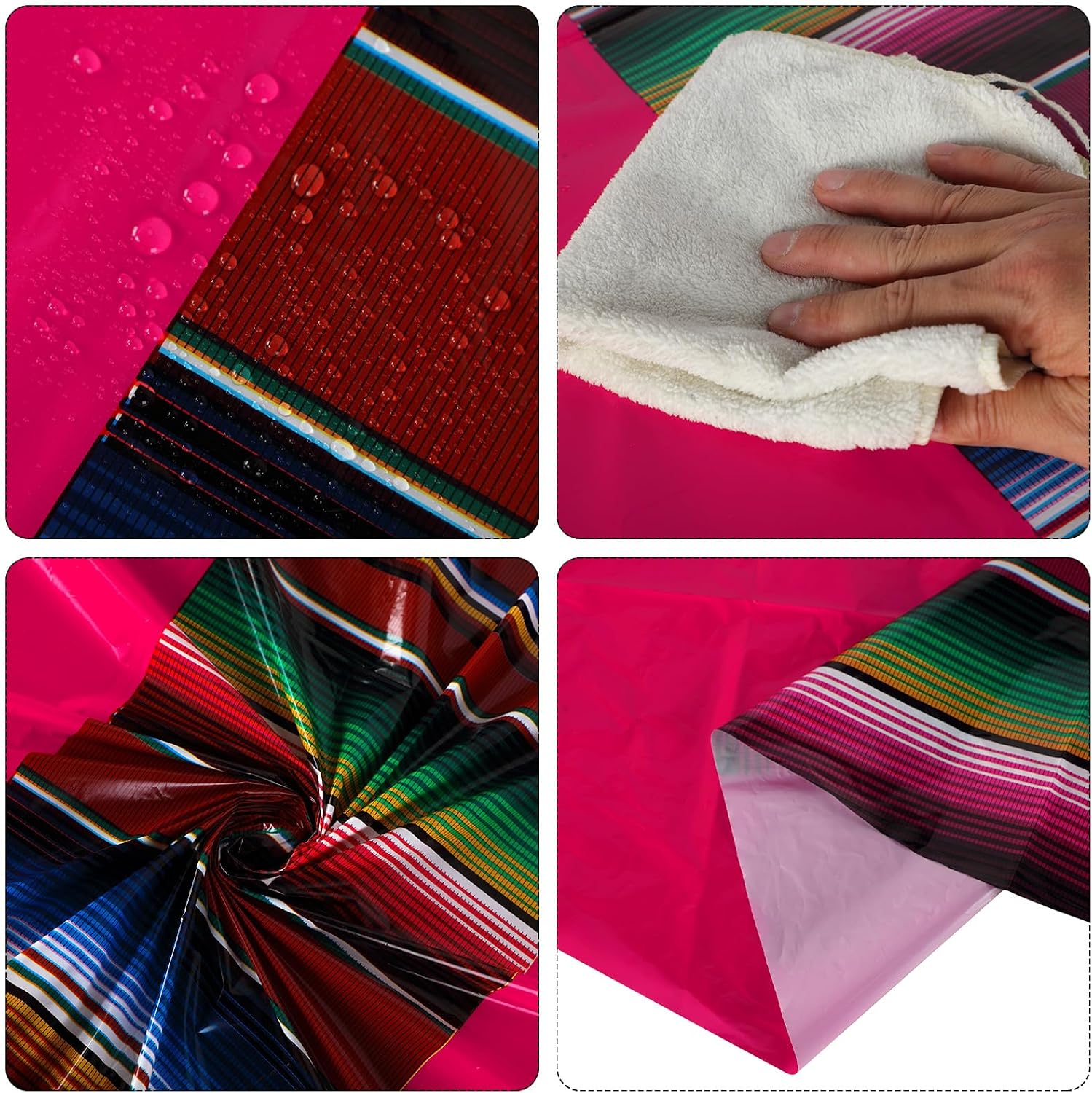 Oudain 3 Pcs Mexican Fiesta Tablecloth 84 Inch Cinco De Mayo Round Tablecloth Plastic Tablecover Waterproof Striped Serape for Mexican Carnival Wedding Taco Loteria Party Decor (Colorful)