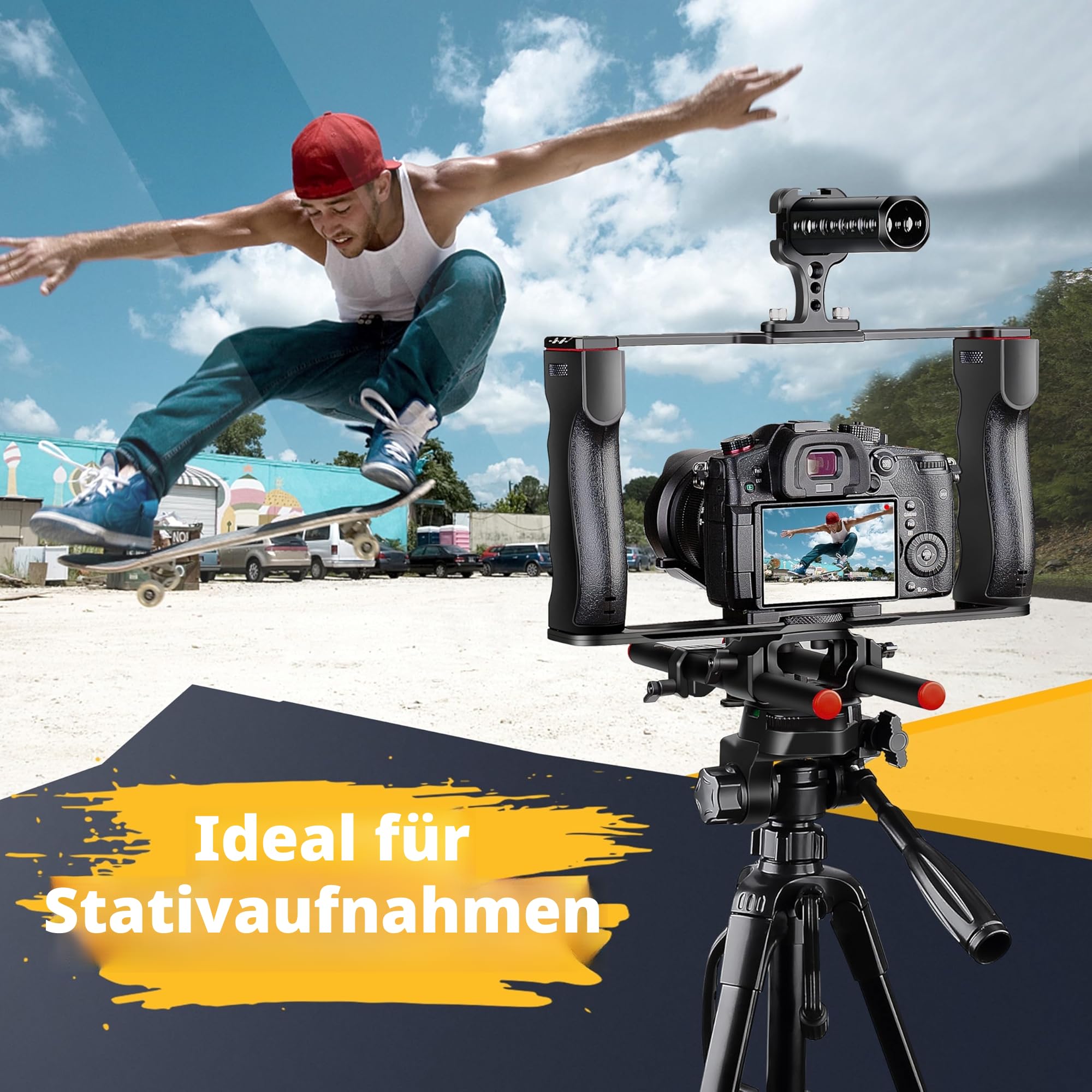 Zeadio Kamera-Video-Rig-Gehäuse, Filmmaking-Kit mit Oberem Griff, Arca-Typ-Basis & Stabführung - Kompatibel mit Action-Kamera, DSLR