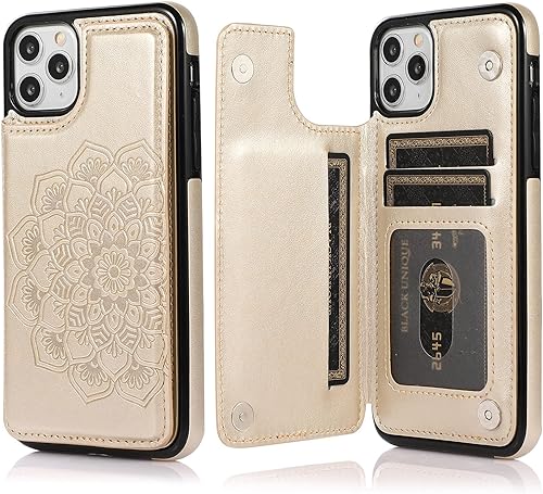 Funda tipo cartera diseñada para iPhone 11 Pro Max con soporte para tarjeta de crédito, ranura para tarjetas de cuero, duradera a prueba de golpes,