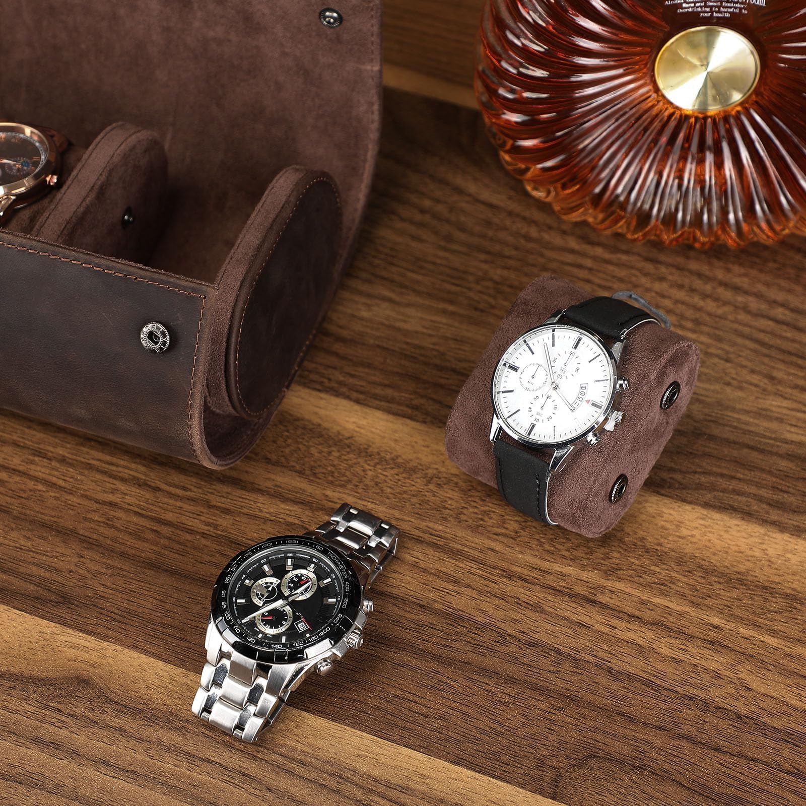 VINBAGGE Caja de Reloj, Estuche Enrollable de 3 Piezas Cuero,Estuche de Reloj Estuche de Reloj de Viaje Organizador Protector para Relojes de Pulsera