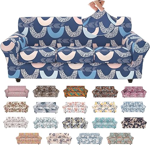 Miniatura 23 de Fundas elásticas para sofá, Fundas de sofá con estampado floral, 2 piezas de funda para sillón con funda de sección separada, Funda lavable para