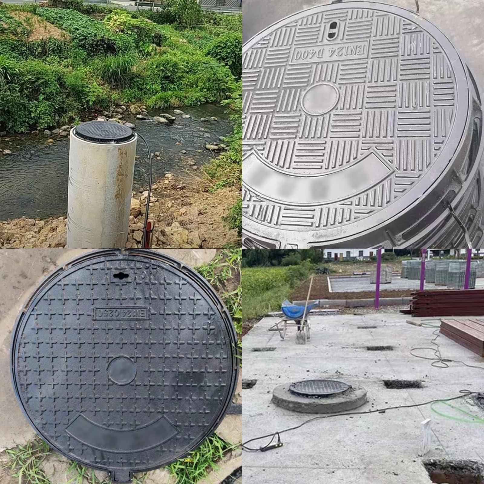 Tapa Arqueta, Tapa de Alcantarilla, Nervaduras de Refuerzo Inferiores, Diseño Empotrado, Aptas para Aceras/Entradas de Vehículos(50cm/20in)
