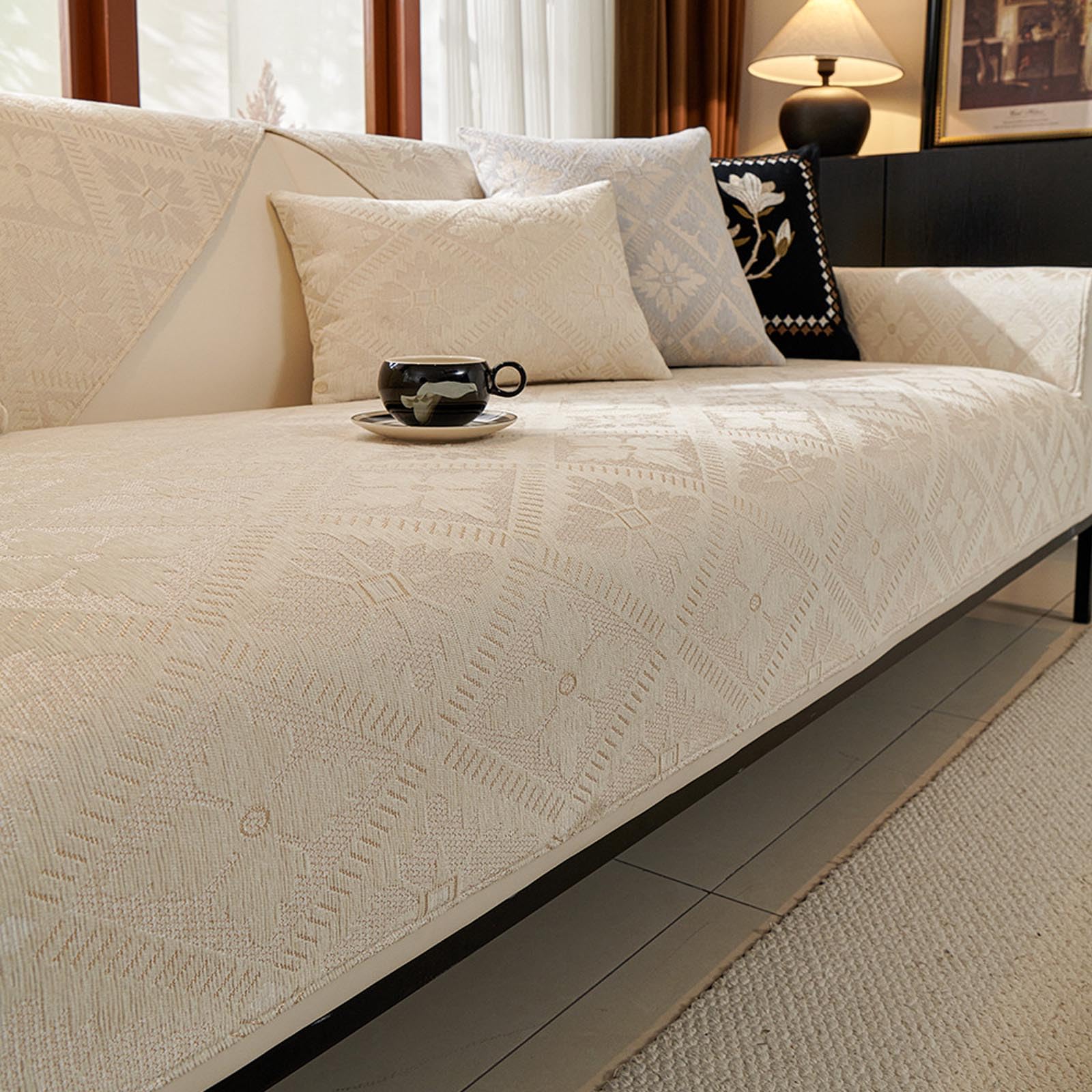 Housse de canapé en chenille douce haut de gamme beige
