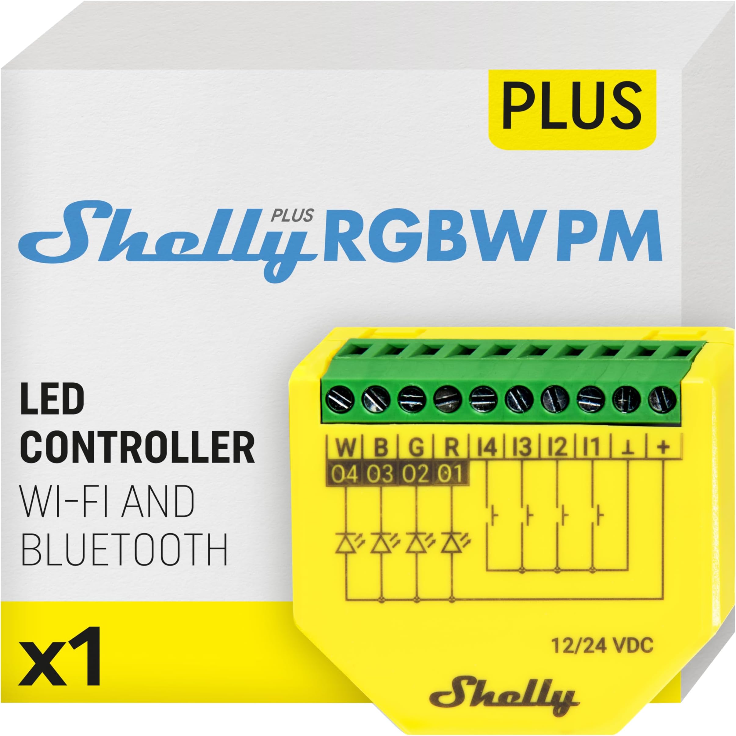 Shelly Plus RGBW PM | RGBW Controller Module for W-Fi LED Strips | LED Strips, RGB, RGBW - 12-24 VDC | Consumption Meter | Wi-Fi Repeater | No Hub Required | iOS Android App