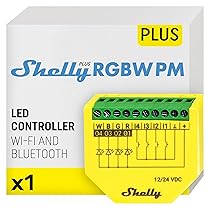 Shelly Plus RGBW PM, Controller Wi-Fi per Strisce LED, 12V o 24VDC, 3 Profili di Illuminazione, Misurazione dei Consumi, Dimmer per Luce Bianca o Colorata, Nessun Hub Richiesto, Alexa e Google Home