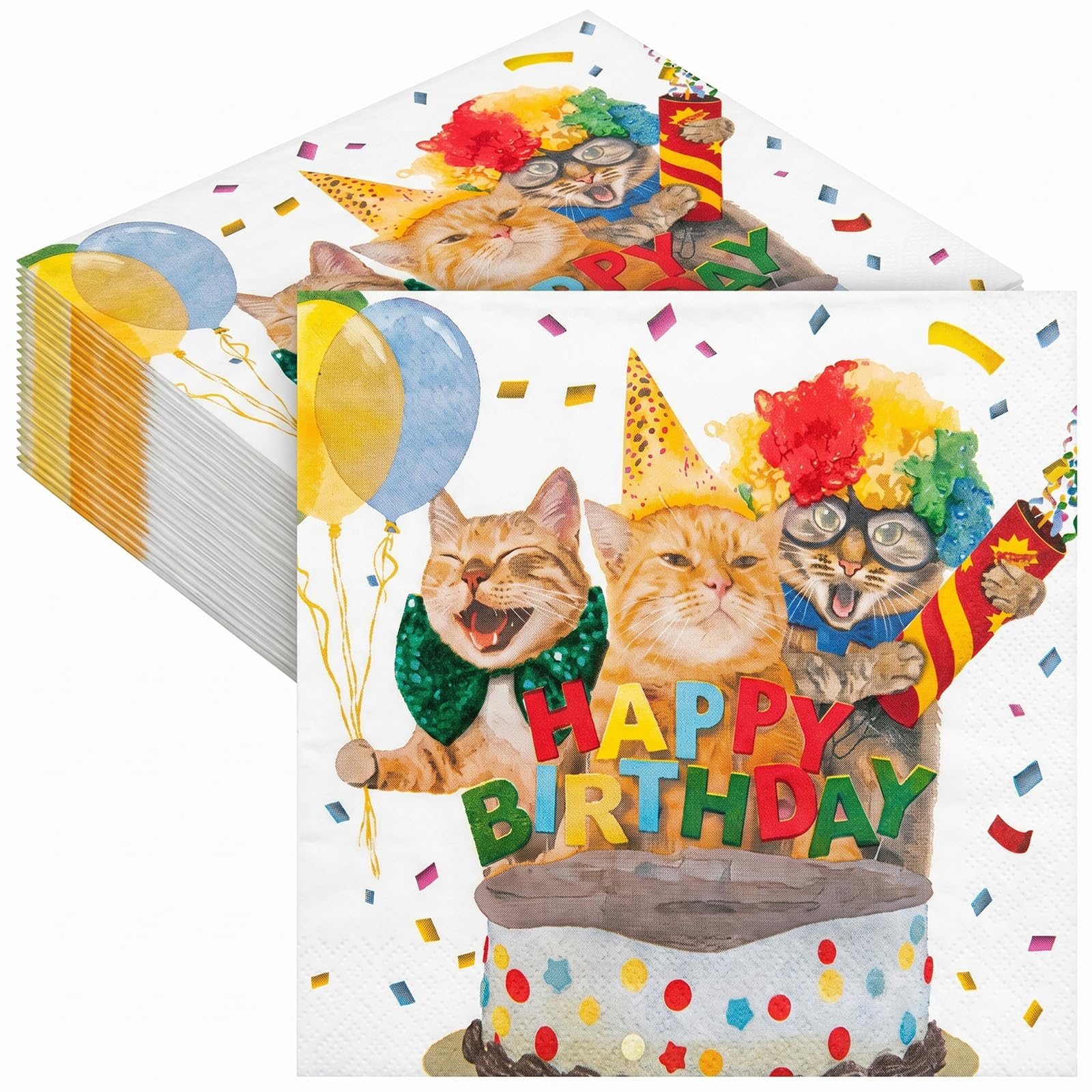 40 Pcs Cat Birthday Napkins, Cute Kitten Party Paper Serviettes, Happy Birthday Cat Theme Tableware Supplies Decorations for Kids Girls Pet Kitten Meow Celebration