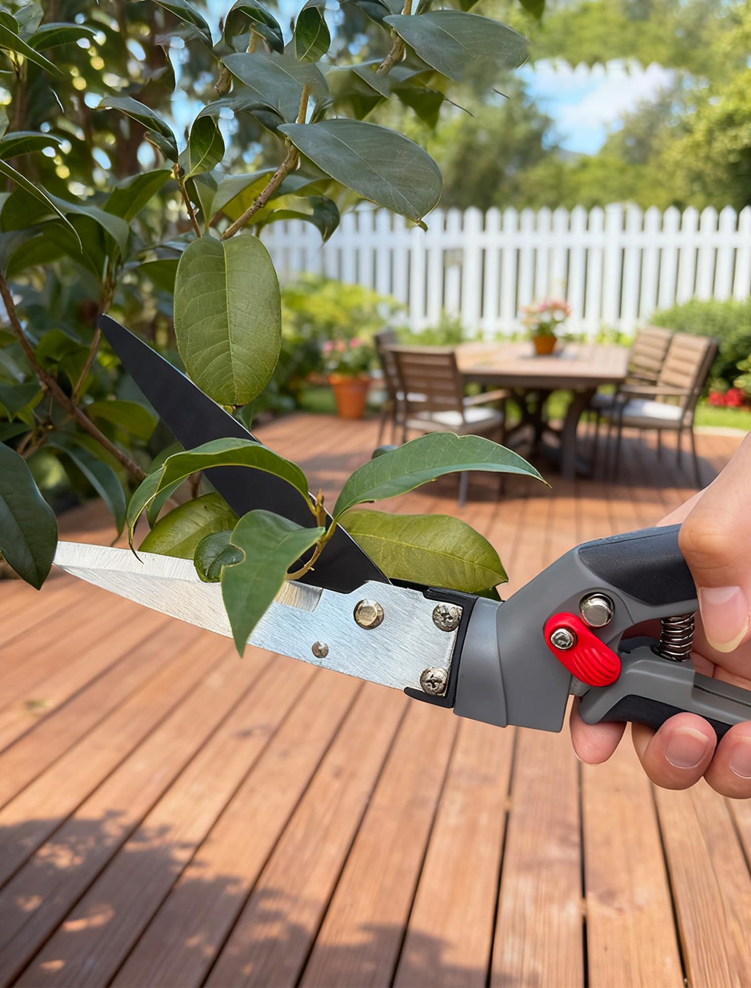 Cisailles à gazon, lames pivotantes à 340° en acier inoxydable, Comfort ciseaux de jardinage portatifs et tranchants avec tranchants orientables revêtement anti-adhésif