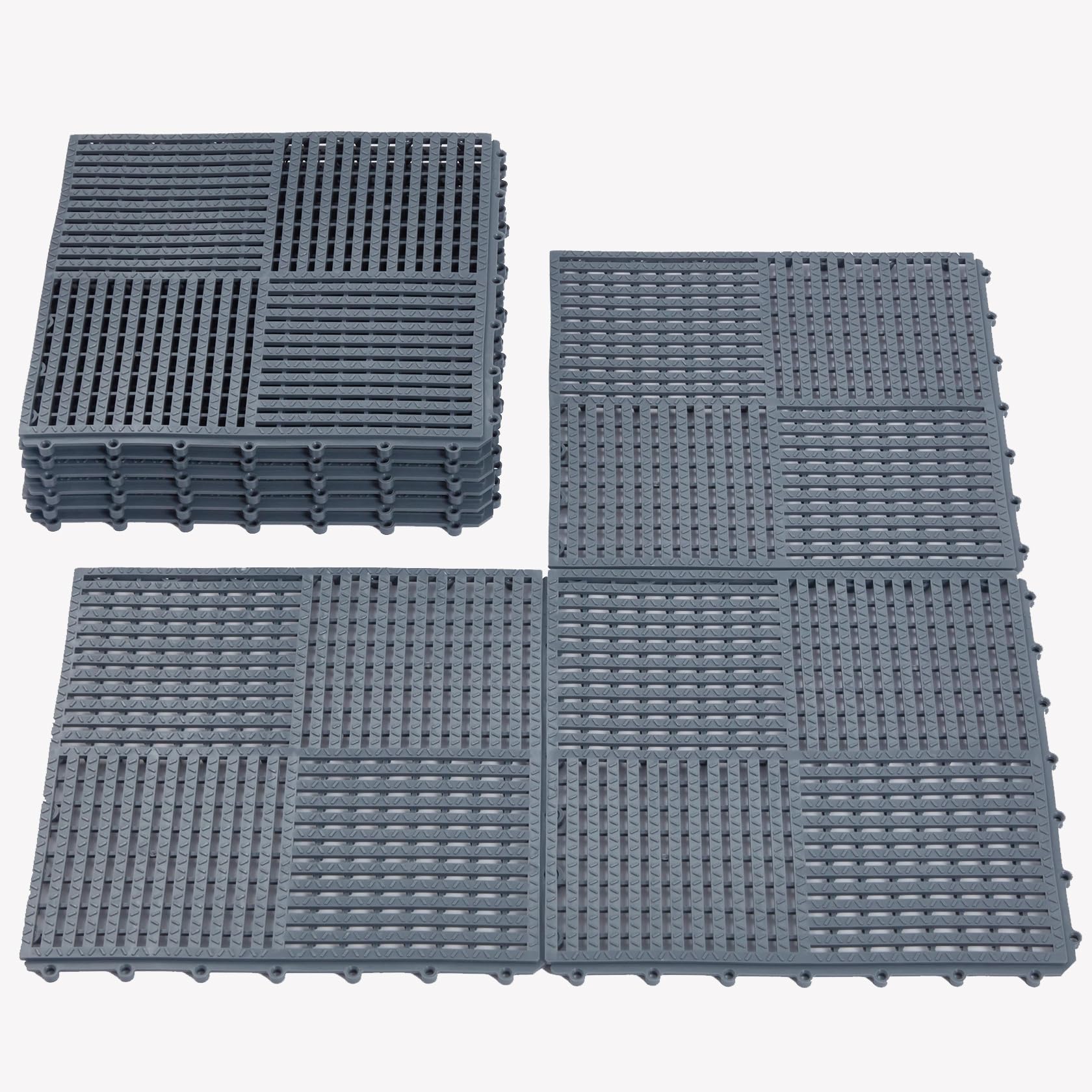 9 Pack Modular Interlocking Tiles Double Non-Slip 12"x12" Dark Gray