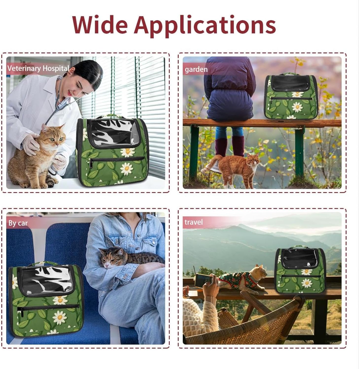 Daisy Flower (10) Pet Carrier Airline Approved Soft Sided Portable Cozy Travel Pet Bag, Car Seat Safe Carrier for Cats and Dogs