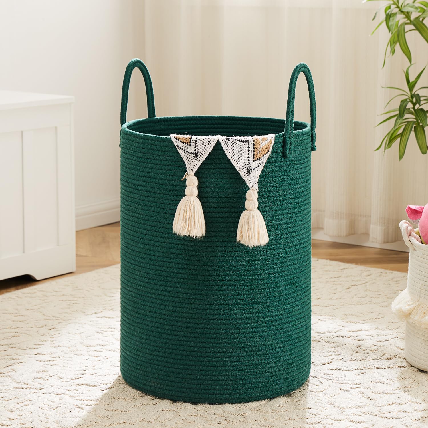 Artfeel Laundry Basket,Woven Cotton Rope Laundry Hamper,60L for Decorative Storage of Dirty Clothes,Toys and Blankets in Bathroom,Baby Room and Living