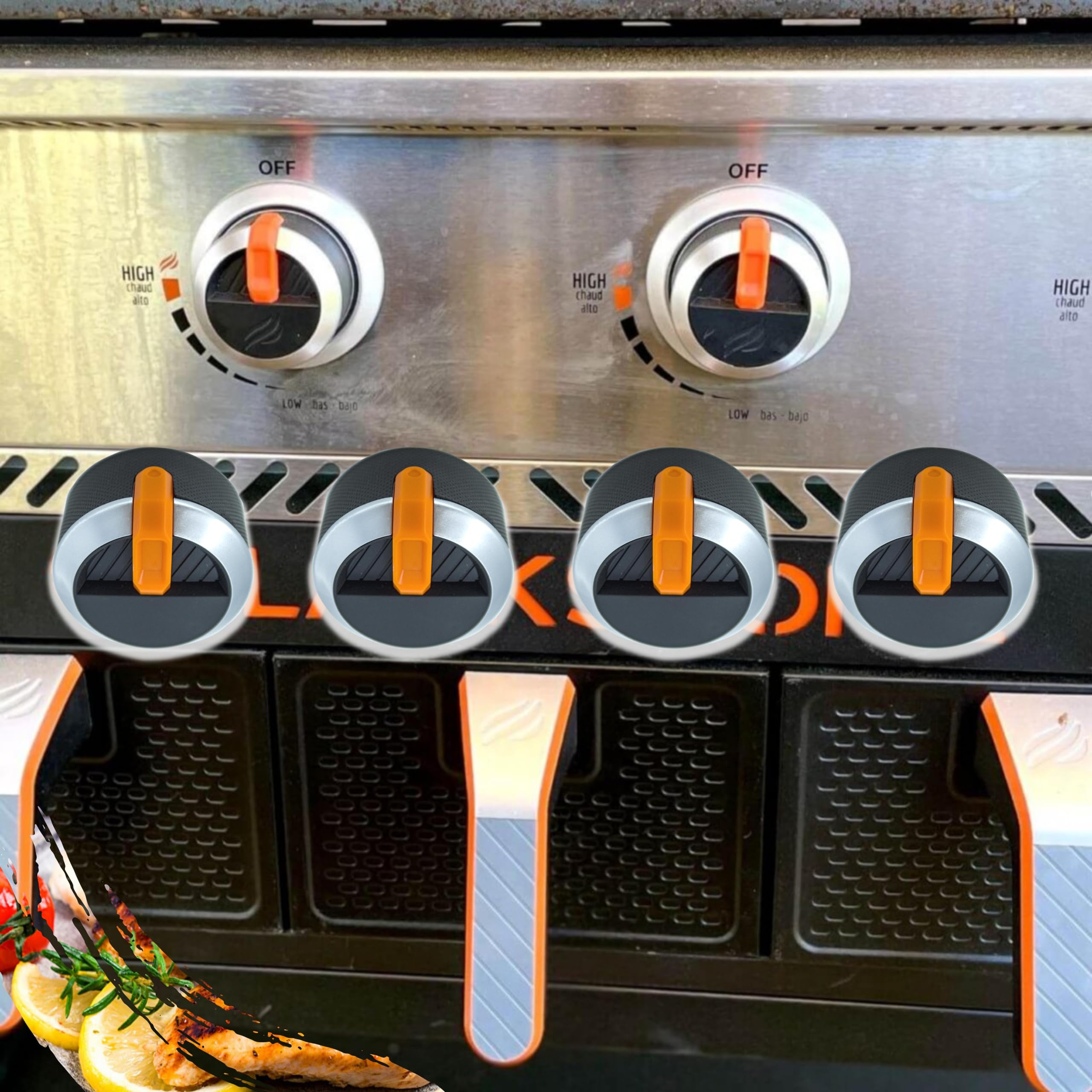 Blackstone Gasgrillknauf Ersatz, orangefarbener Steuerknopf, 4 Stück Zubehör