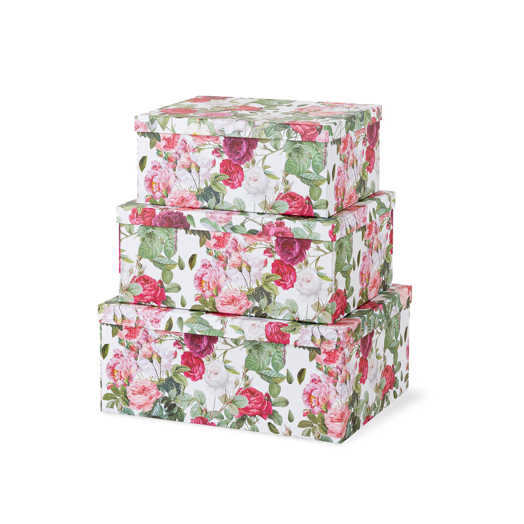 Soul & Lane Decorative Cardboard Boxes - Rose Romance: Large Gift Boxes Set with Pretty Floral Paperboard for Organising Keepsakes