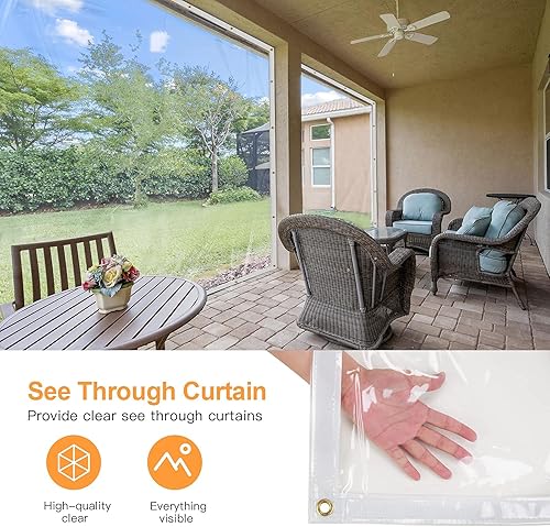 Miniatura 2 de 6 cortinas de lona transparente para exteriores de 20 pies, impermeables, a prueba de viento, lona de vinilo transparente de 0.945 in, para patio,
