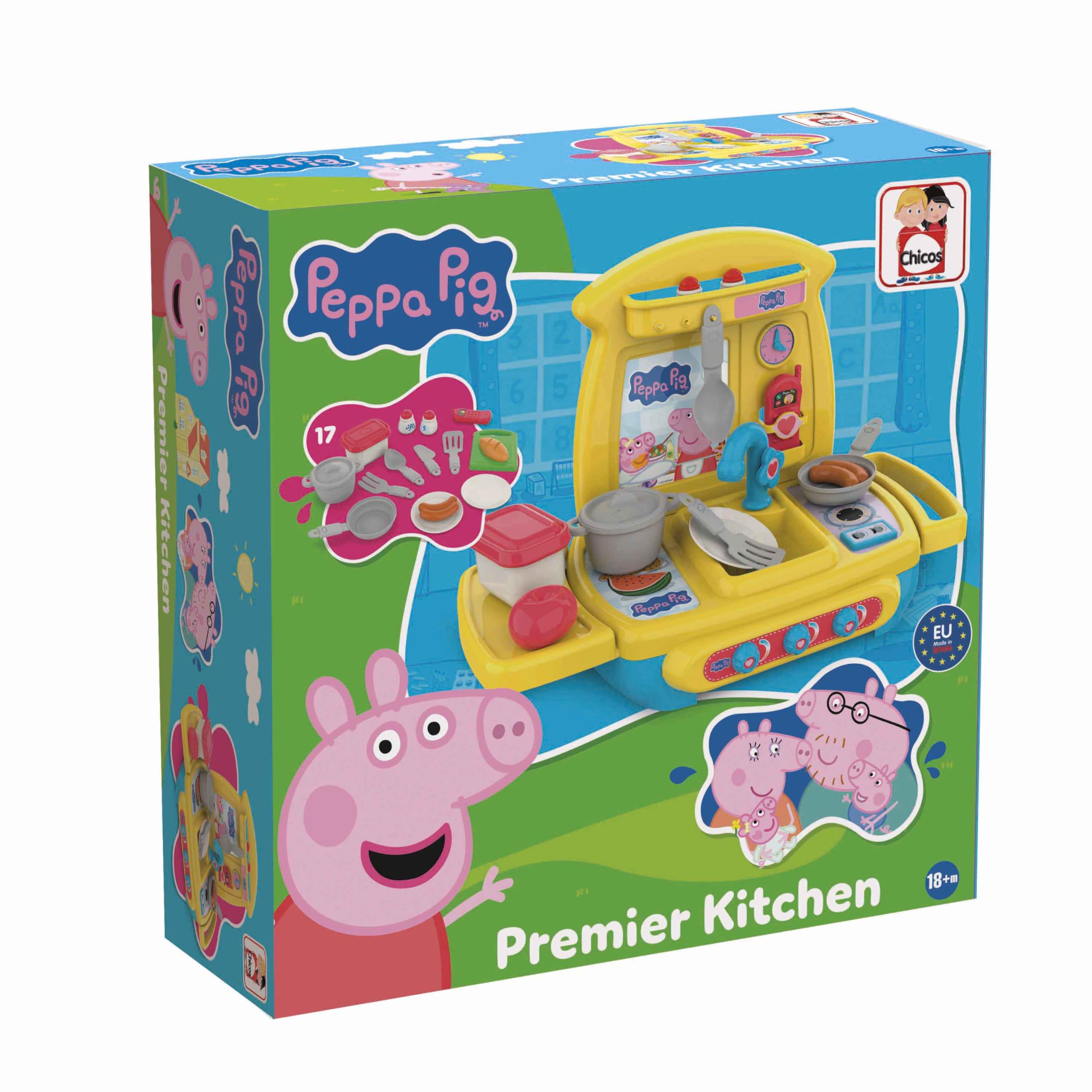 Chicos - Cocina de Juguete Peppa Pig Premier Kitchen de sobremesa | Incluye 17 Accesorios como Ollas, Cubiertos, Fruta y Sartén | A Partir de 18 Meses (84005)