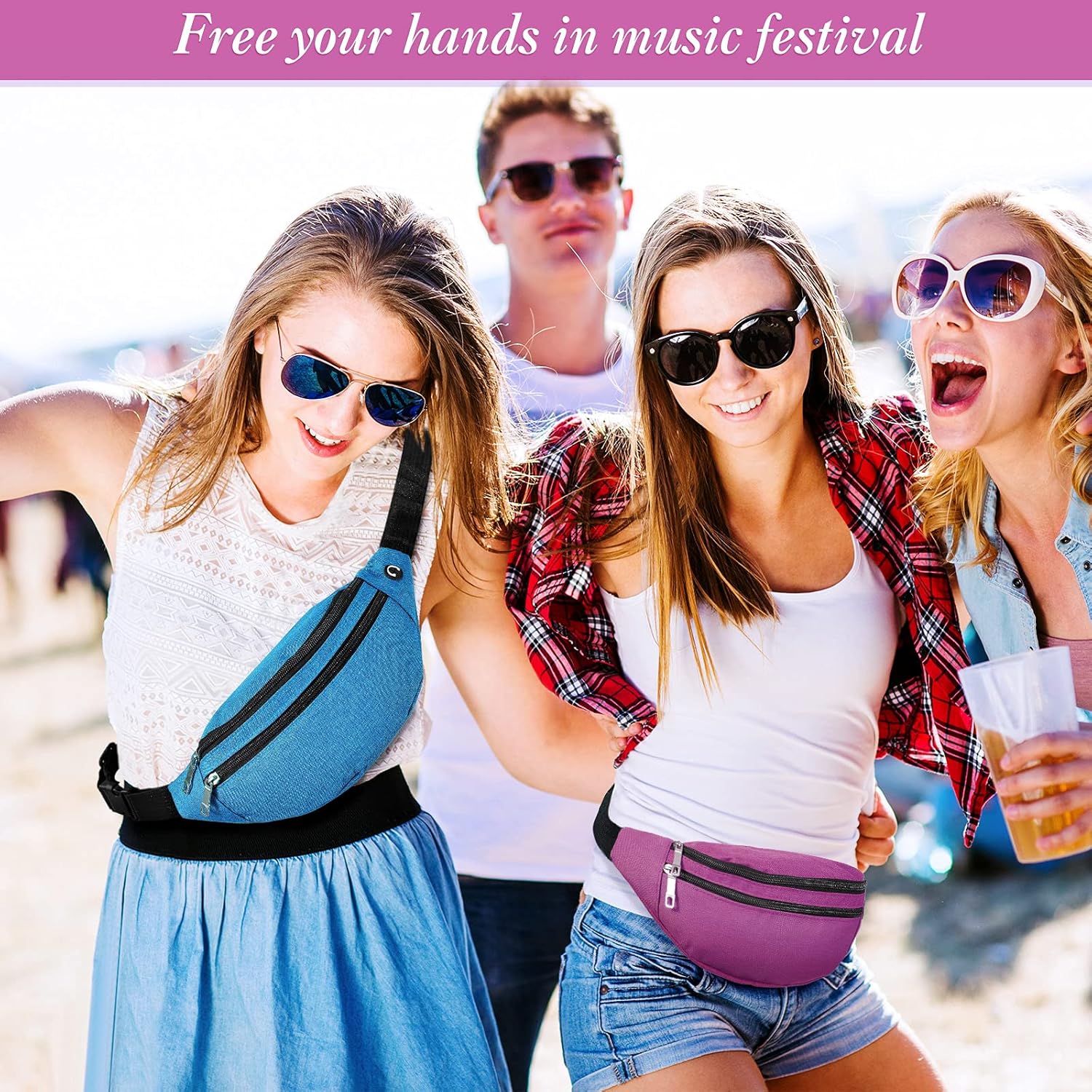 Frienda 9 Pieces 80s 90s Fanny Pack Holographic Neon Fanny Packs for Women, Christmas Fanny Waist Packs Gift African Camping Sport Waistbag(Oxford Style) - Image 6